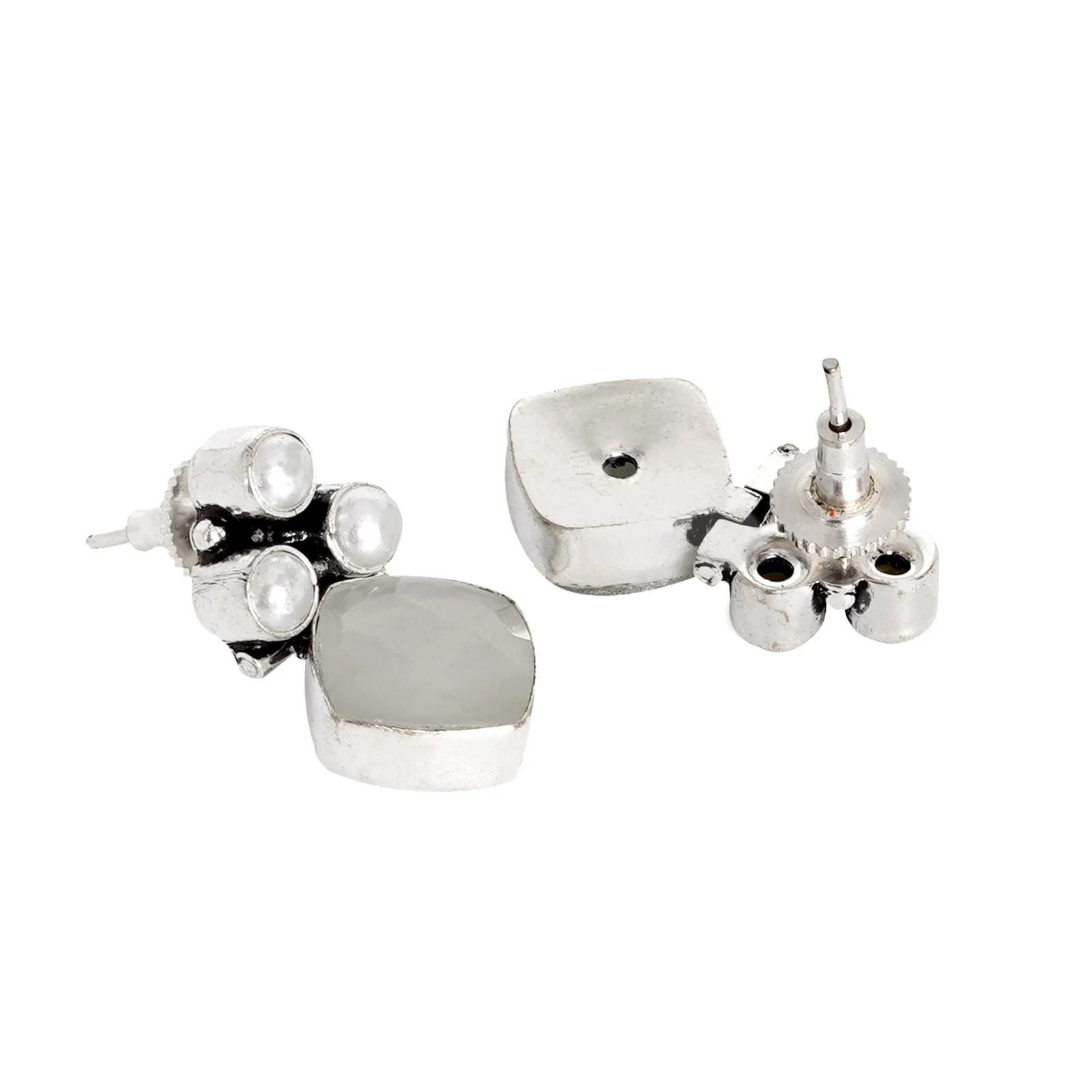 Teejh Delisha White Stone Silver Oxidised  Stud Earrings - Image 5