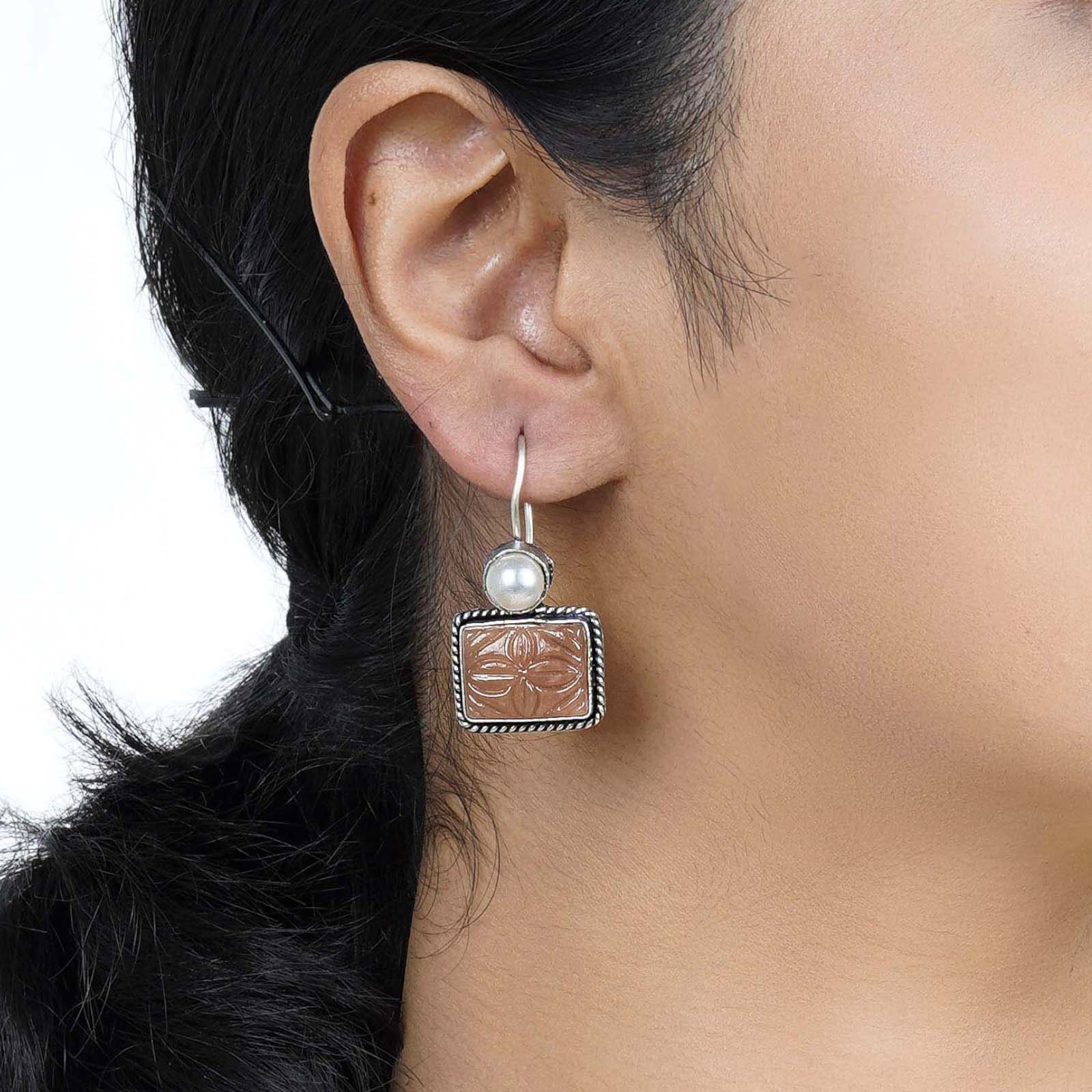 Teejh Diti Brown Stone & Pearl Earrings - Image 2
