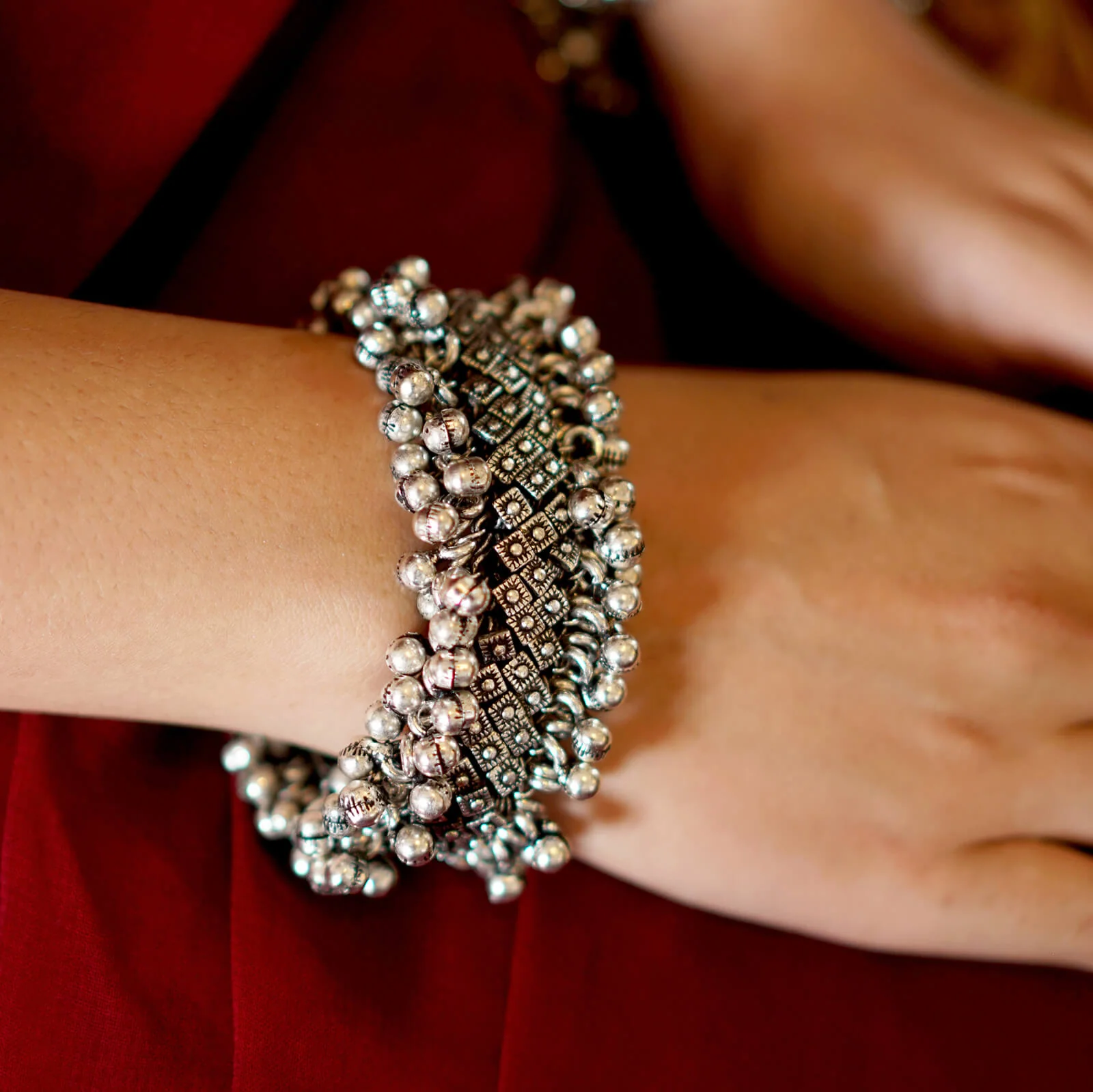 Geeta Rawa Work Silver Oxidized Ghungroo Bangle