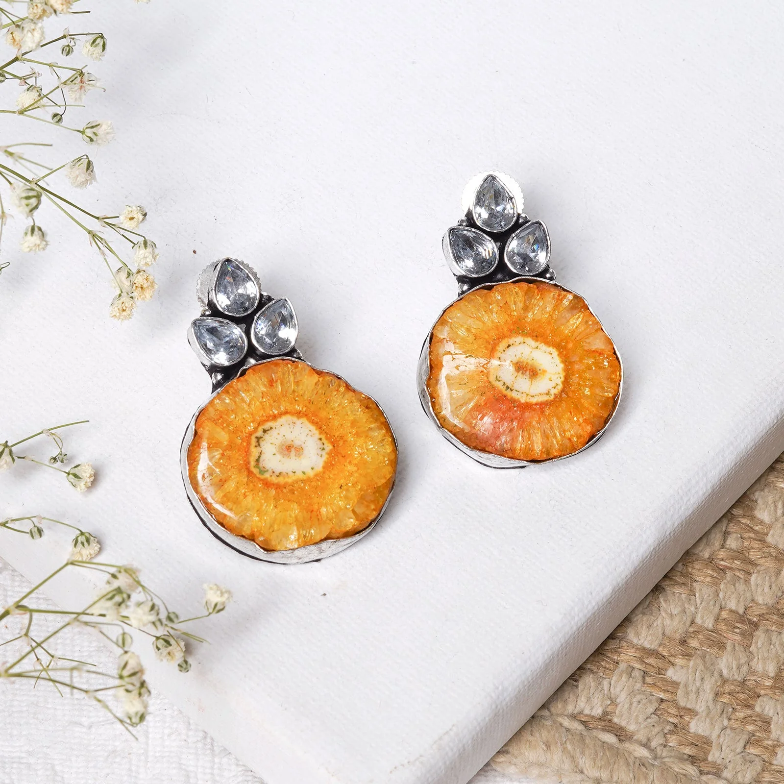 Teejh Harika Yellow Silver Oxidised Earring