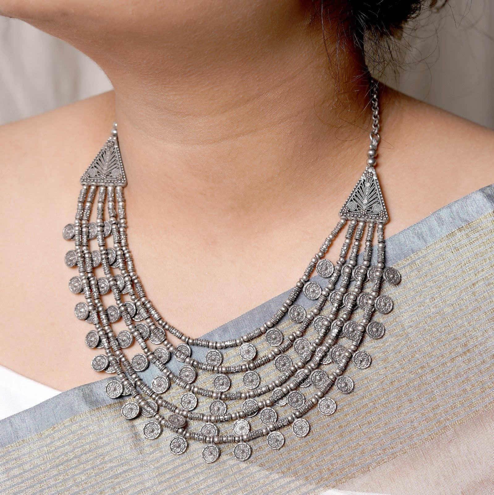 Ksheya Layered Silver Oxidised Necklace - Image 2