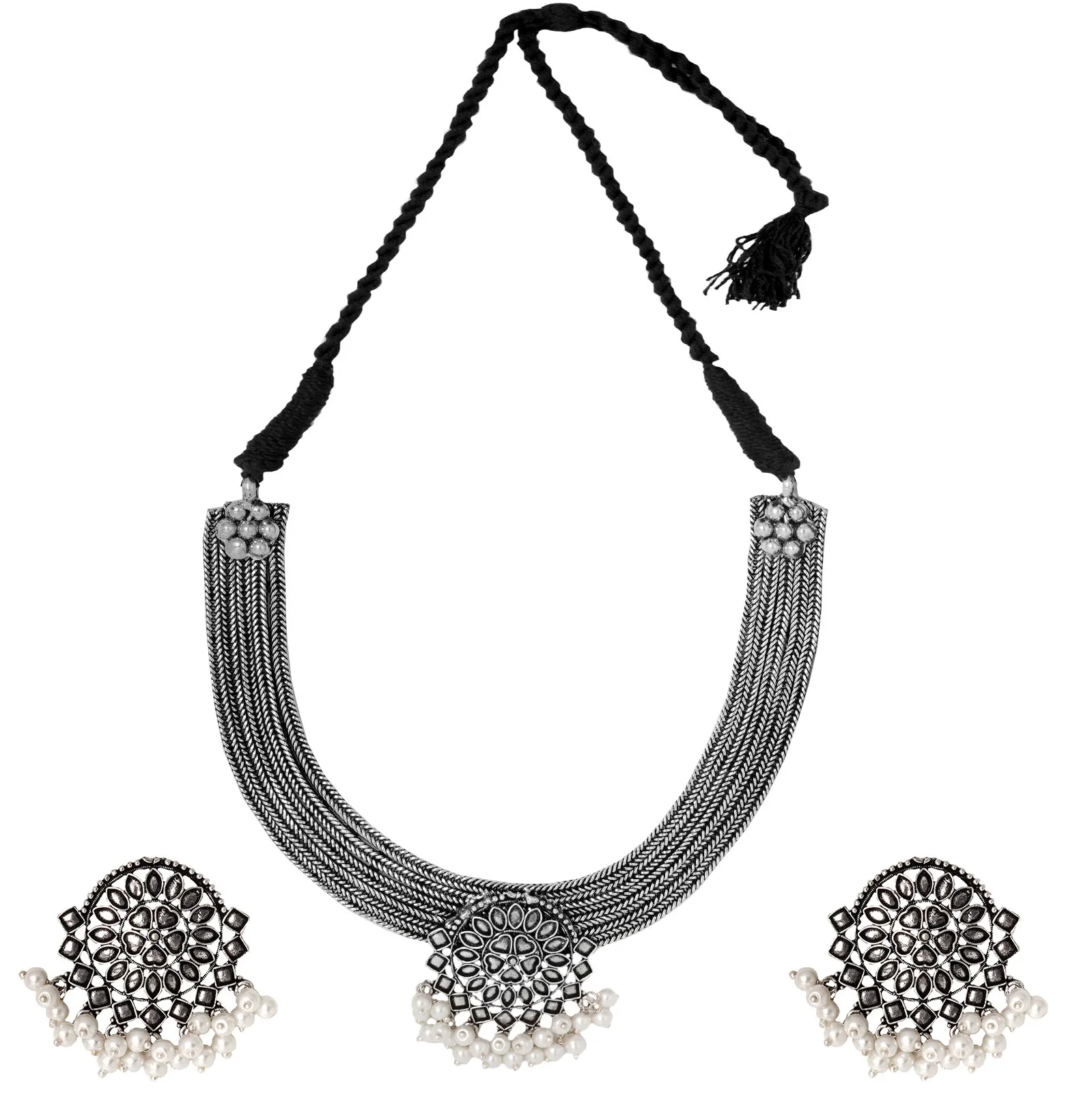 Teejh Laasya Silver Oxidised Necklace Set - Image 2