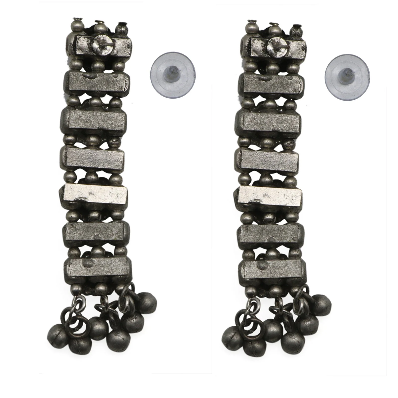 Manu Circular Ghungroo Silver Oxidised Earrings - Image 6