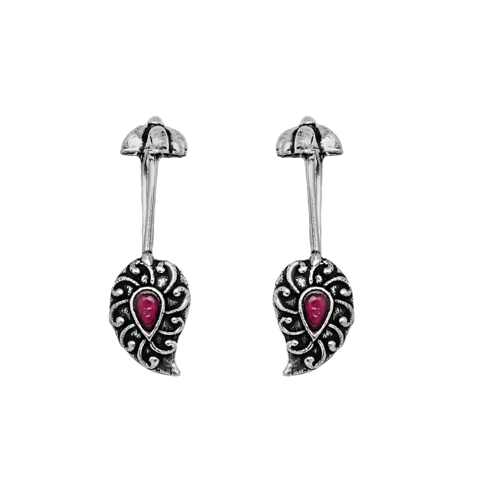 Teejh Mitali Red Stone Silver Oxidsed Clip On Bugadi - Image 3