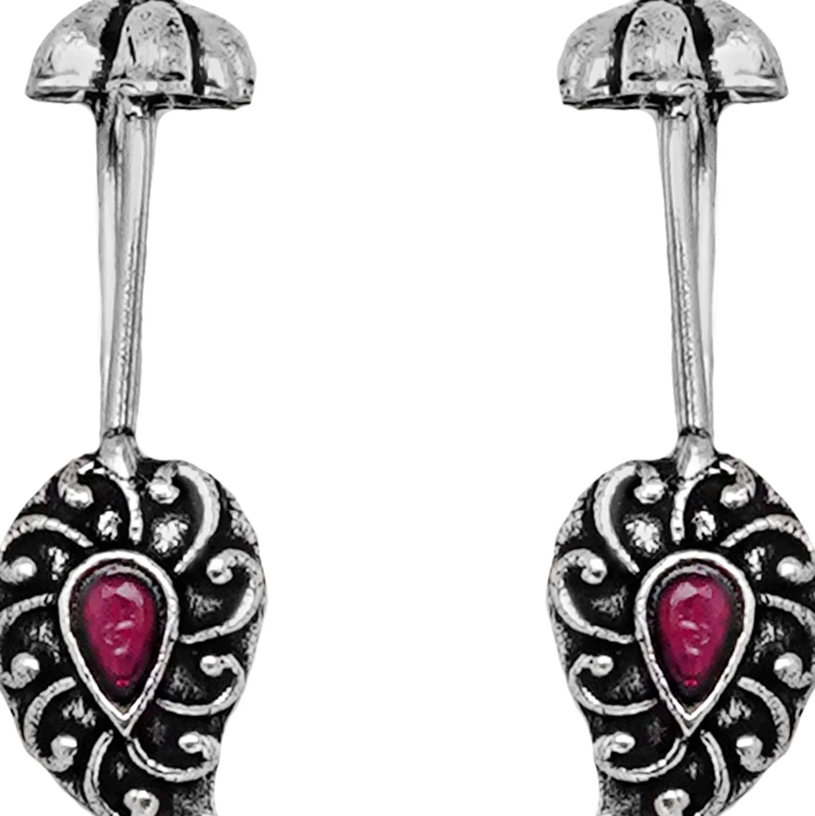 Teejh Mitali Red Stone Silver Oxidsed Clip On Bugadi - Image 4