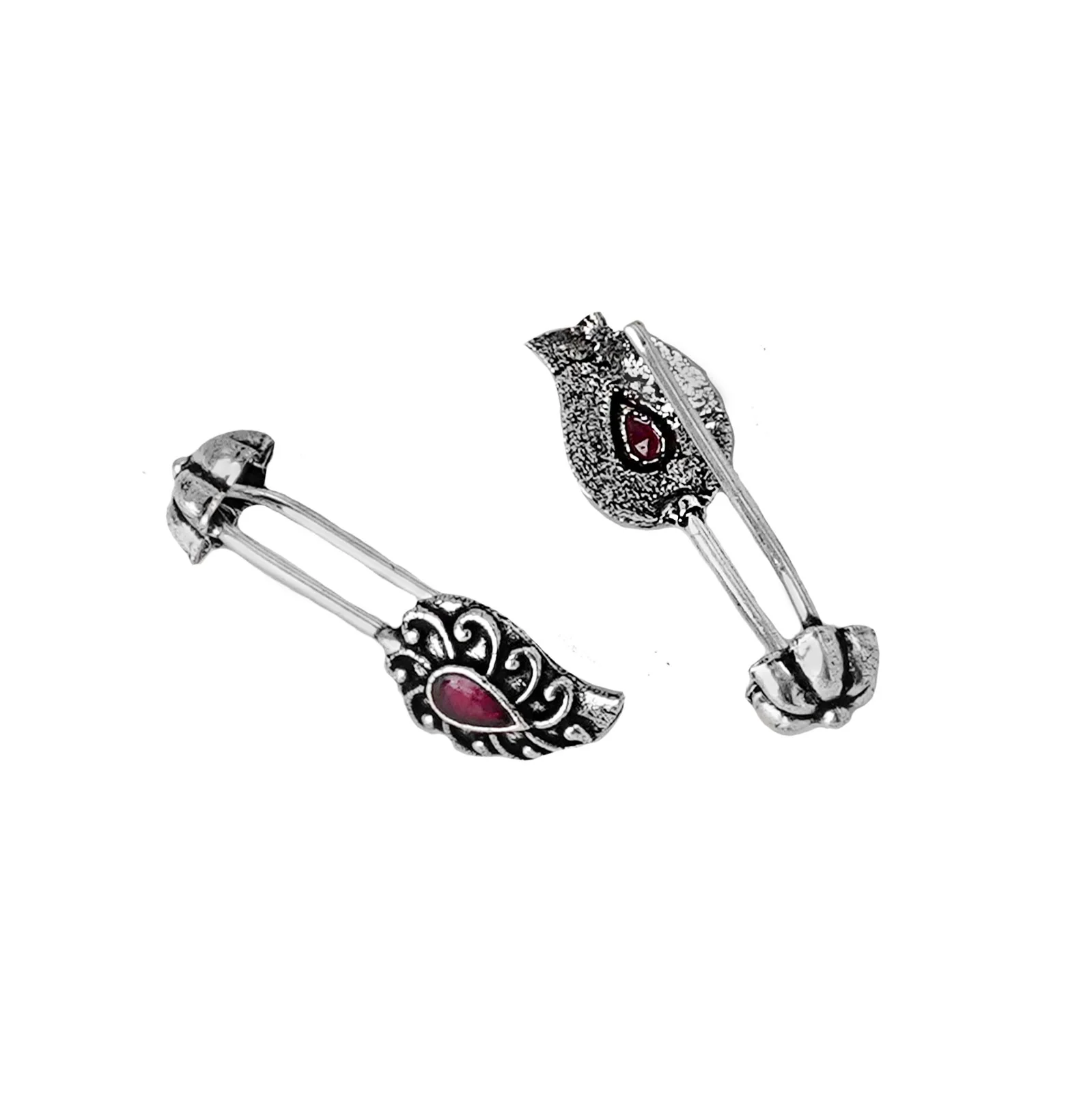 Teejh Mitali Red Stone Silver Oxidsed Clip On Bugadi - Image 5