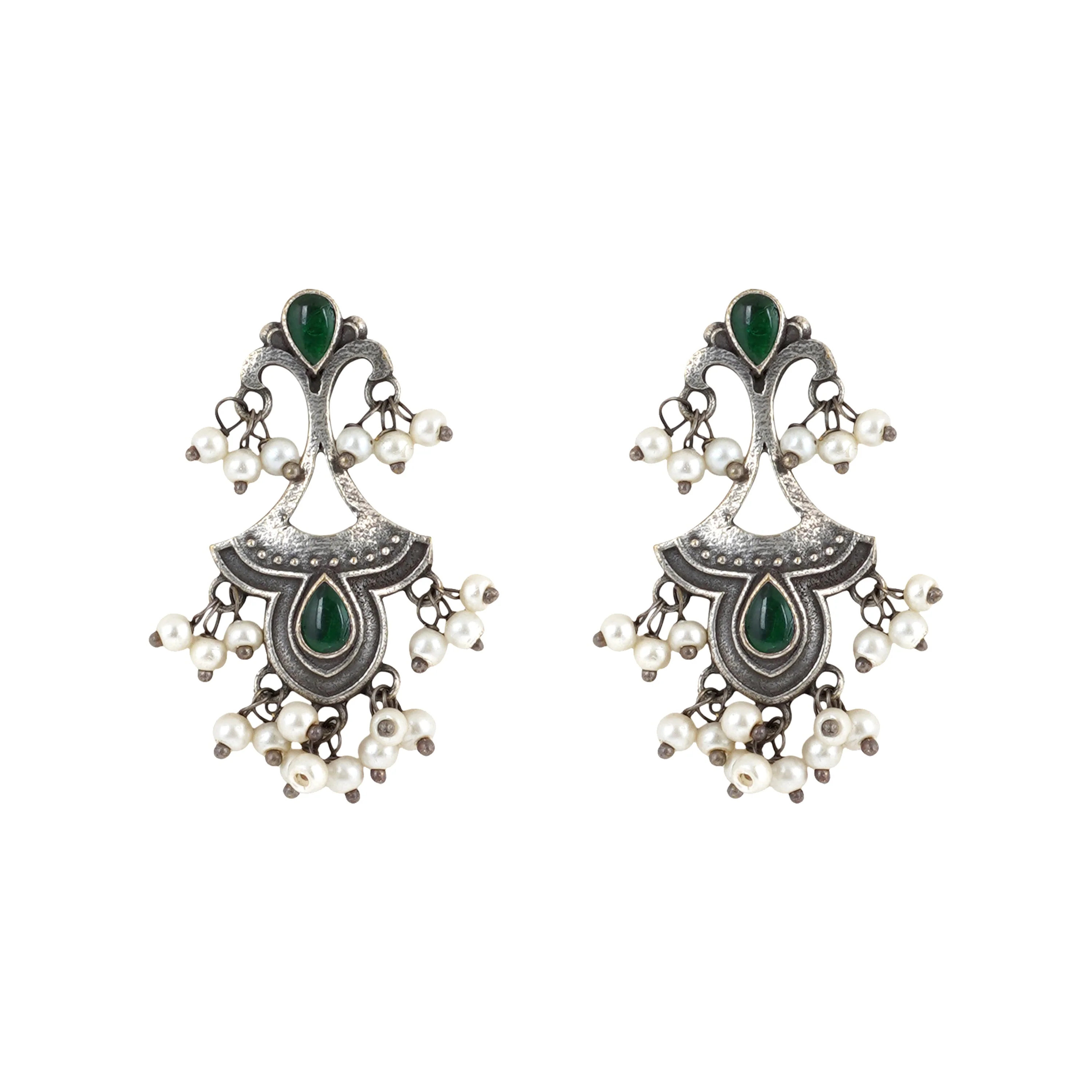 Teejh Nilay Green Stone Silver Oxidised Earring - Image 3