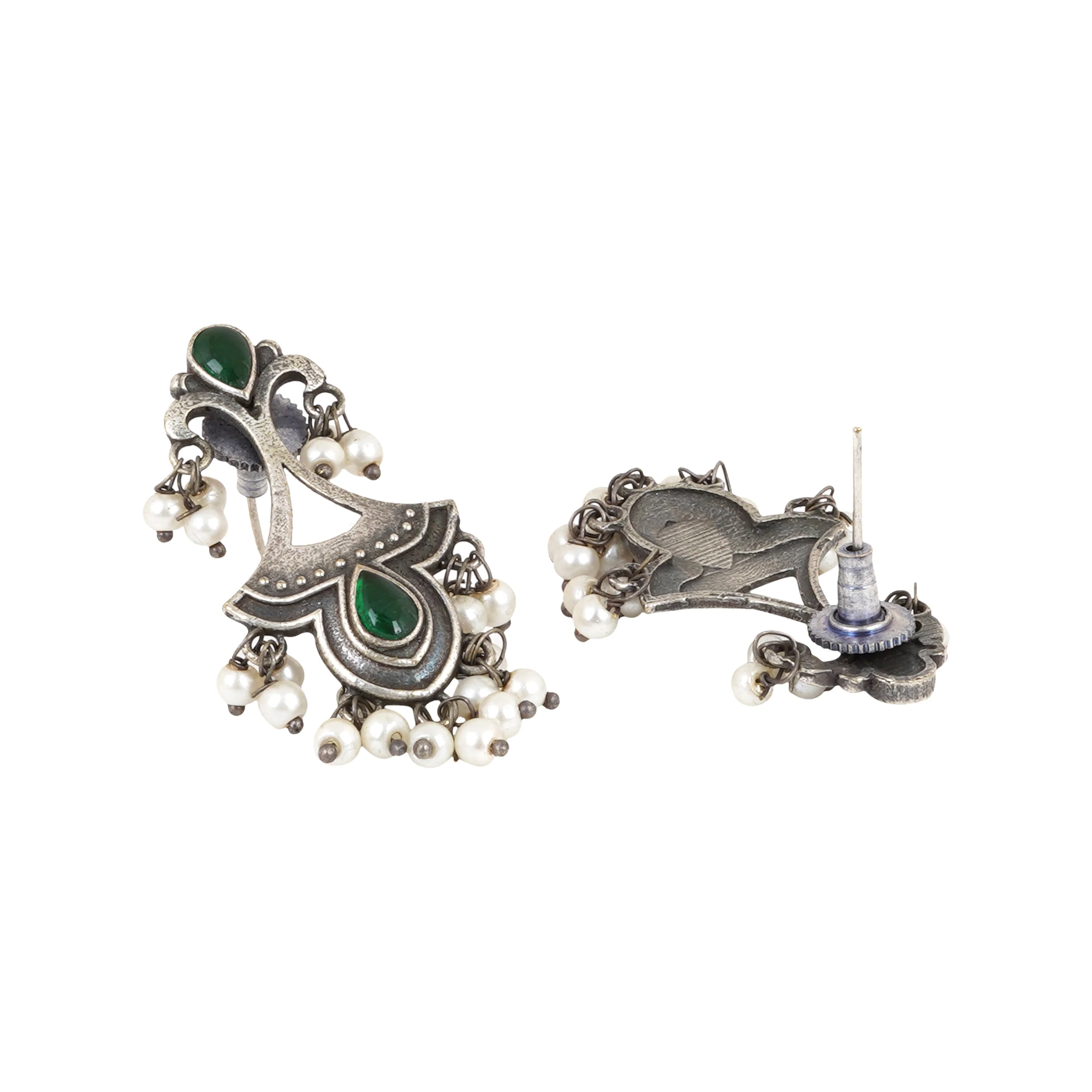 Teejh Nilay Green Stone Silver Oxidised Earring - Image 5