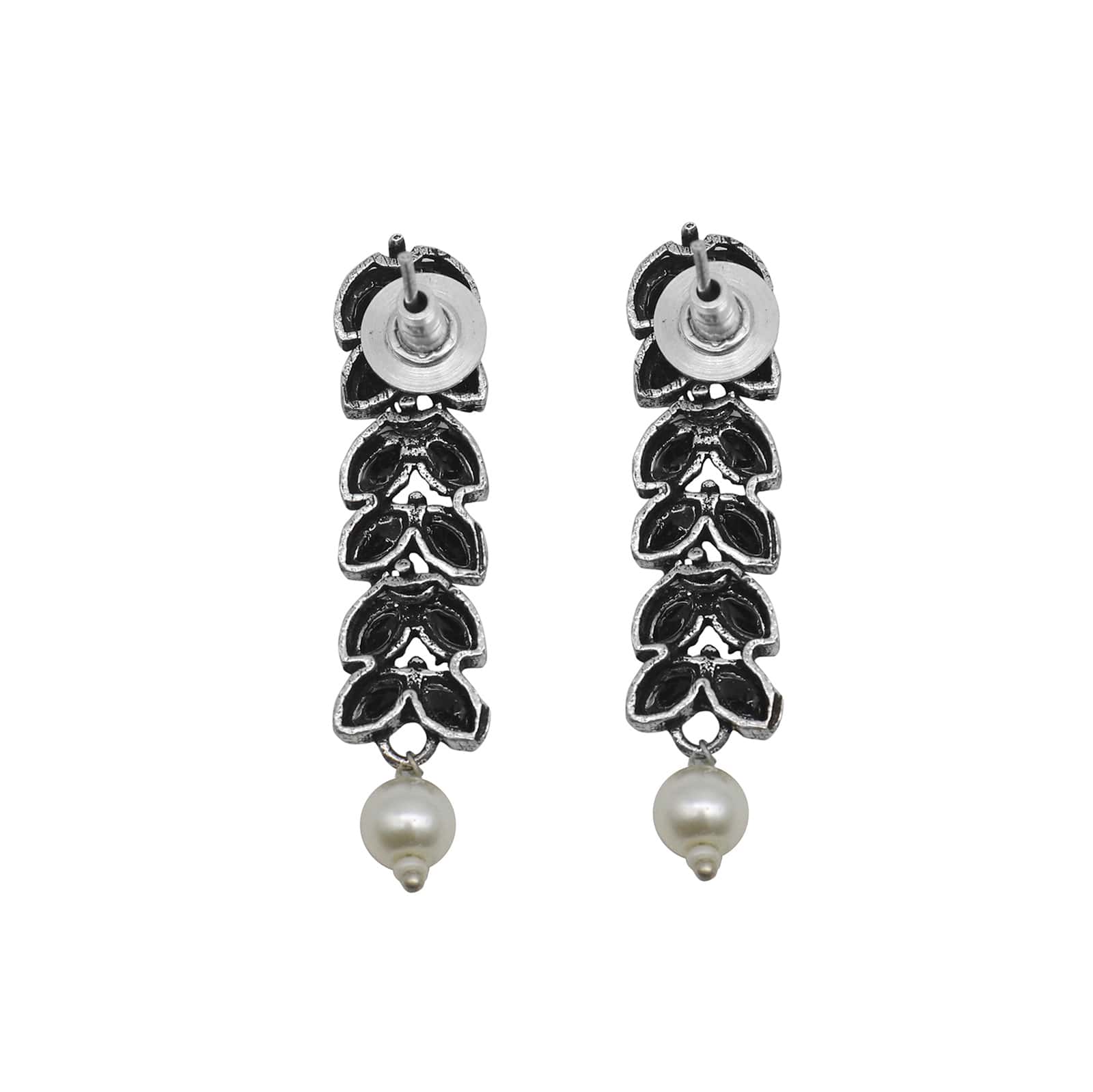 Niti Black Stone Silver Oxidized Long Necklace Set - Image 11