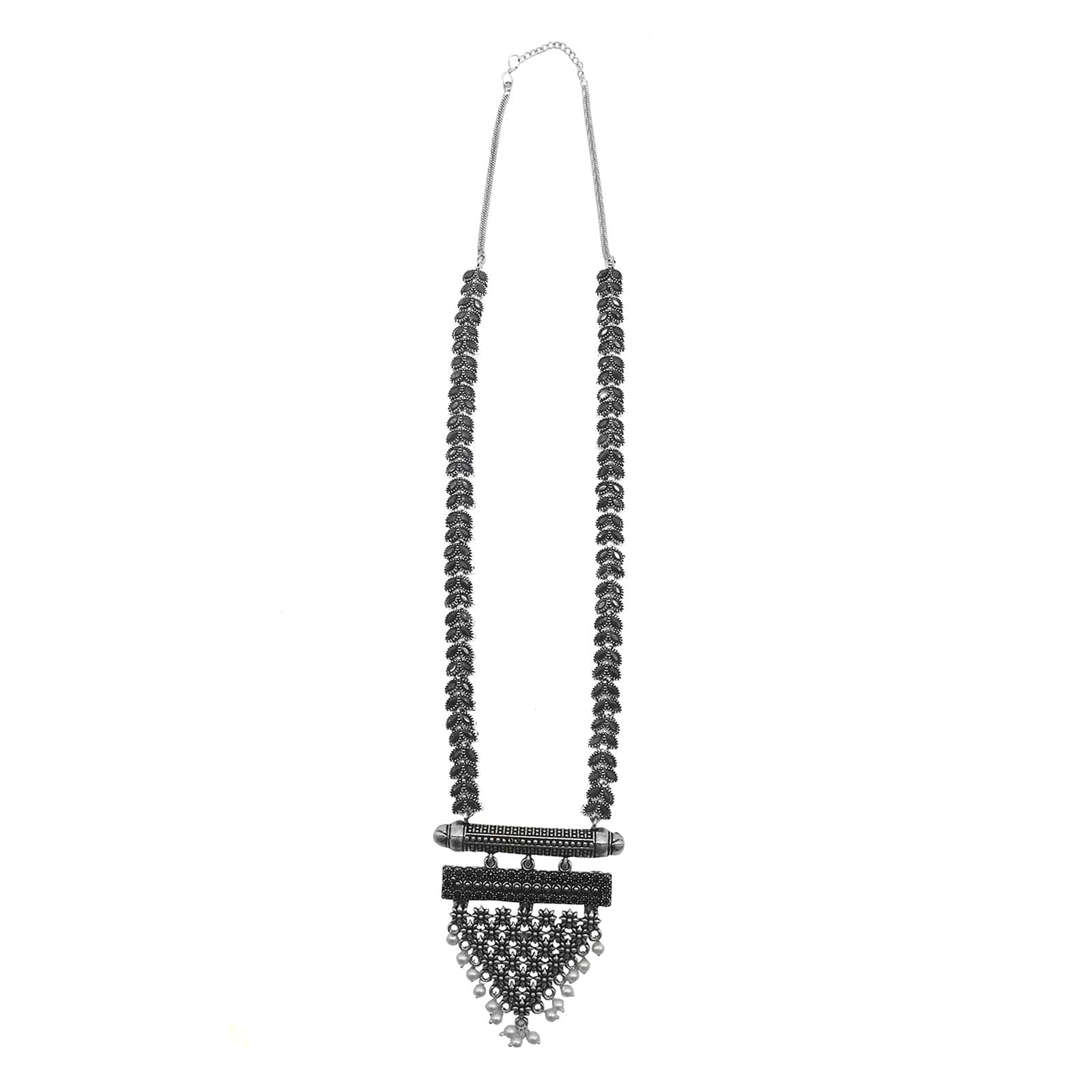 Niti Black Stone Silver Oxidized Long Necklace Set - Image 4