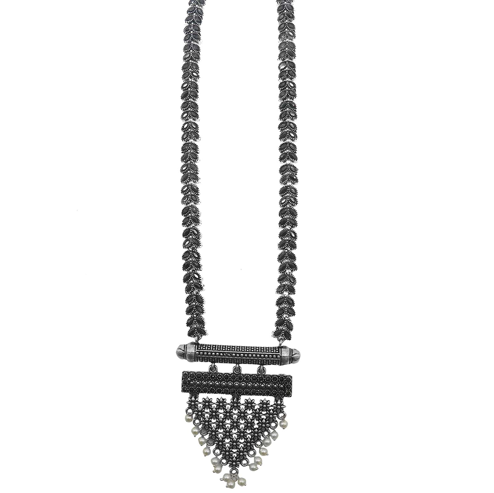 Niti Black Stone Silver Oxidized Long Necklace Set - Image 5