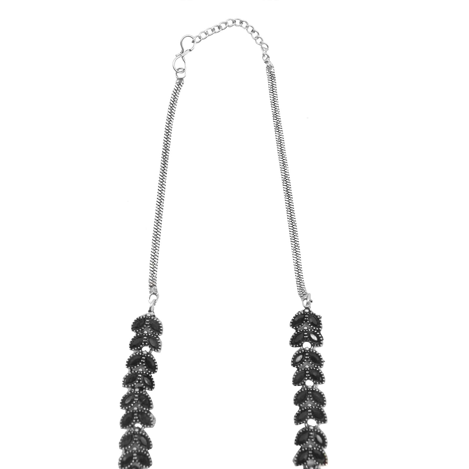 Niti Black Stone Silver Oxidized Long Necklace Set - Image 6