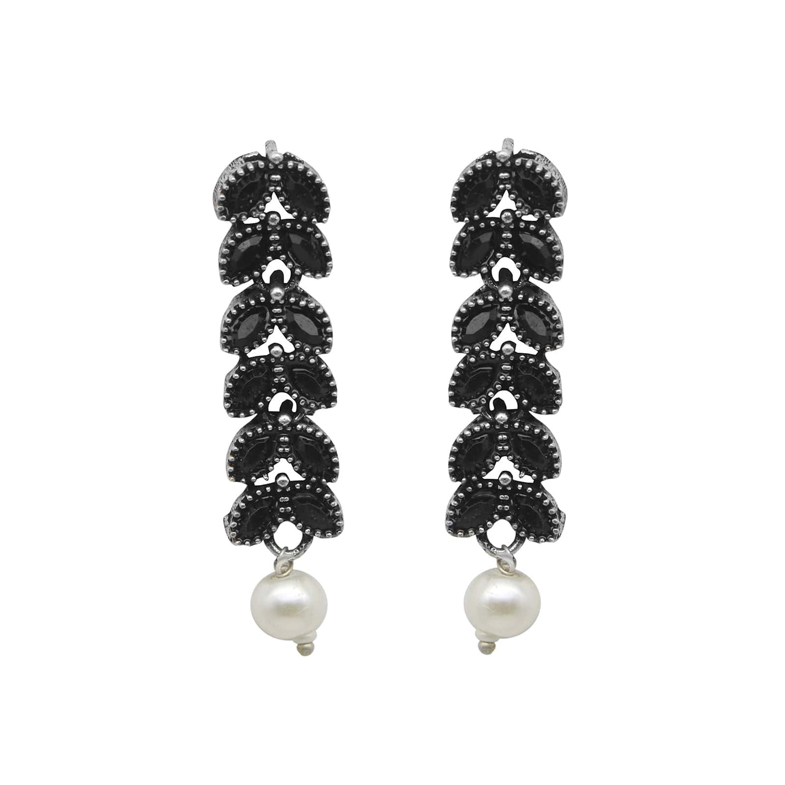 Niti Black Stone Silver Oxidized Long Necklace Set - Image 8
