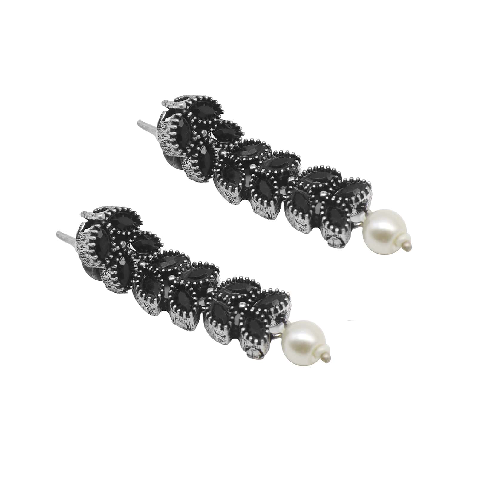 Niti Black Stone Silver Oxidized Long Necklace Set - Image 9