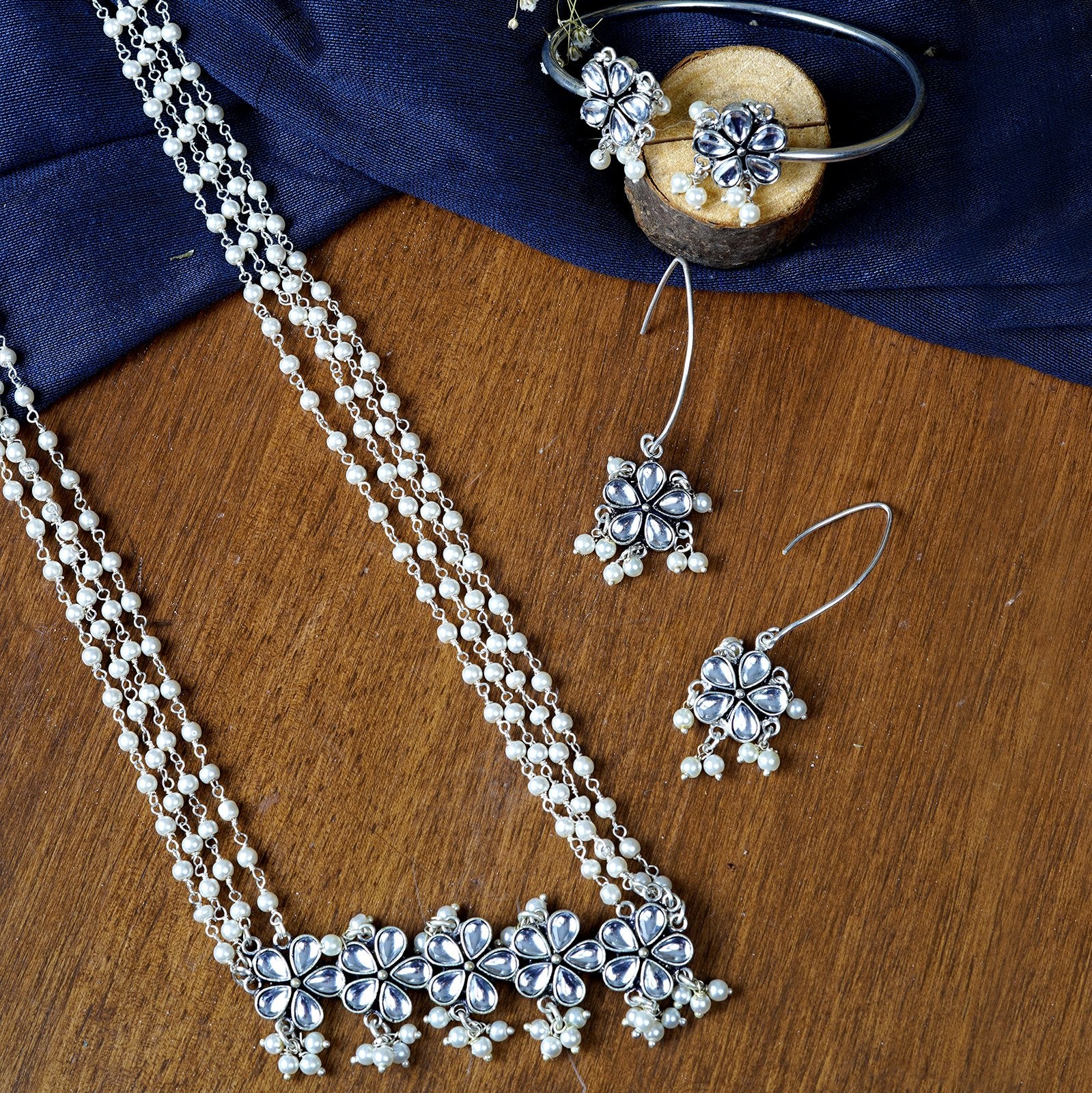 Teejh Pavika Polki Stones Silver Oxidized Jewelry Gift Set - Image 2