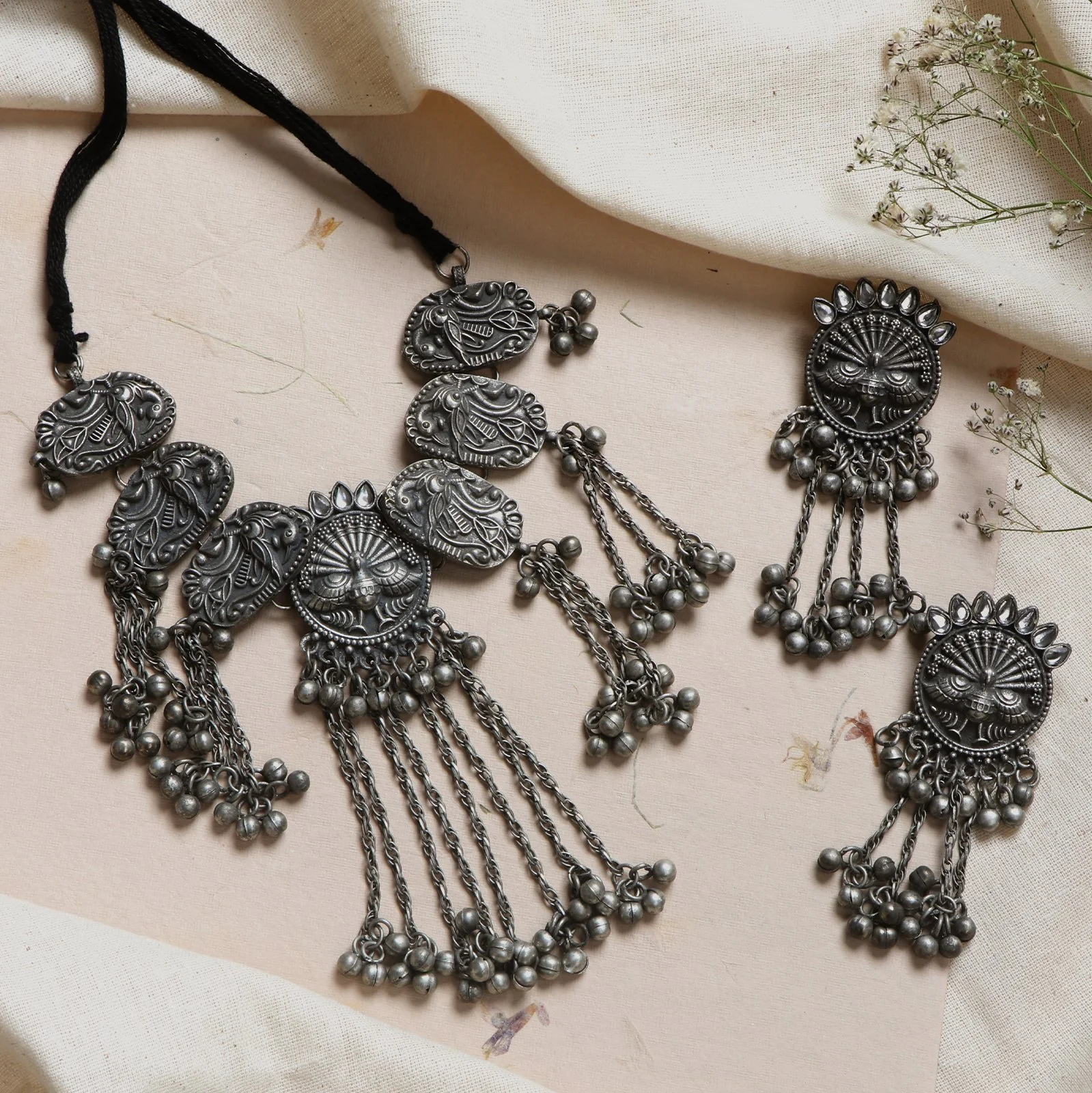 Teejh Ridhi Silver Oxidised Choker Necklace Set