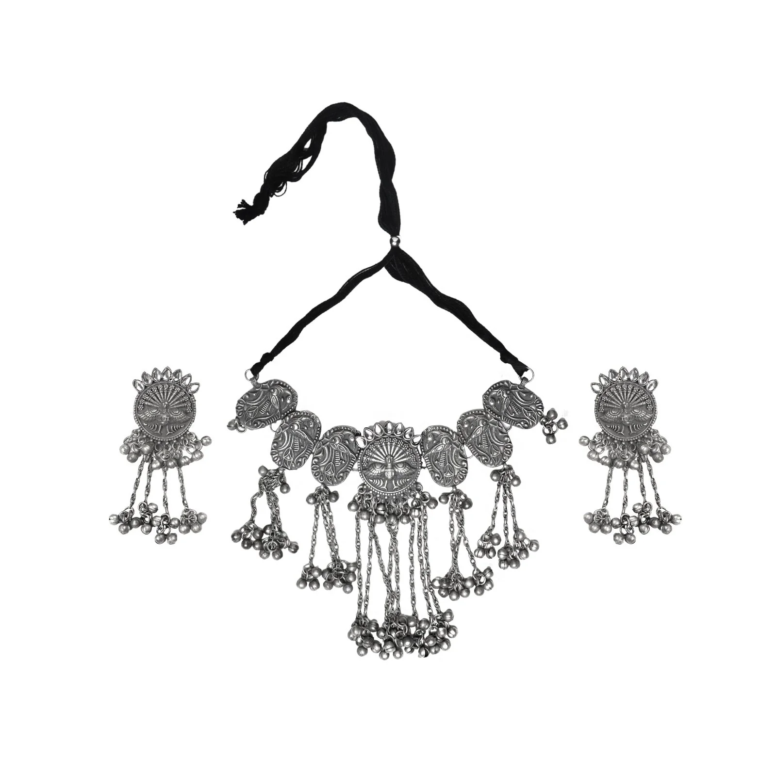 Teejh Ridhi Silver Oxidised Choker Necklace Set - Image 4