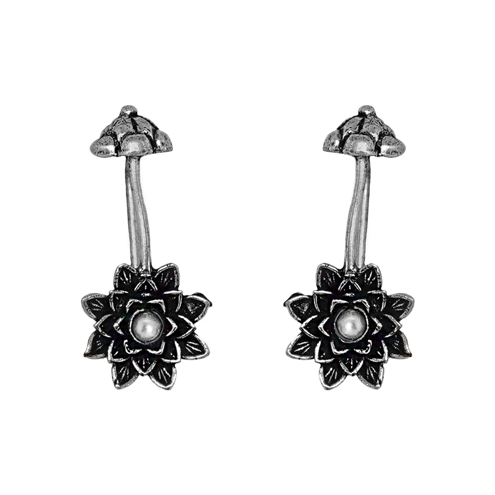 Teejh  Ridhima White Stone Silver Oxidsed Clip On Bugadi - Image 3
