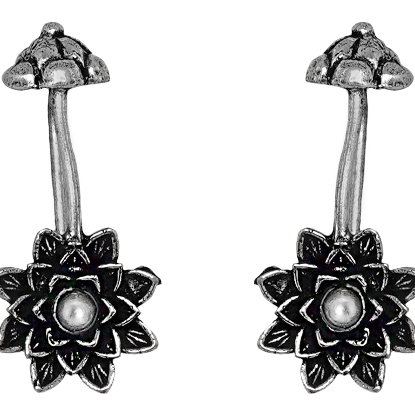 Teejh  Ridhima White Stone Silver Oxidsed Clip On Bugadi - Image 4