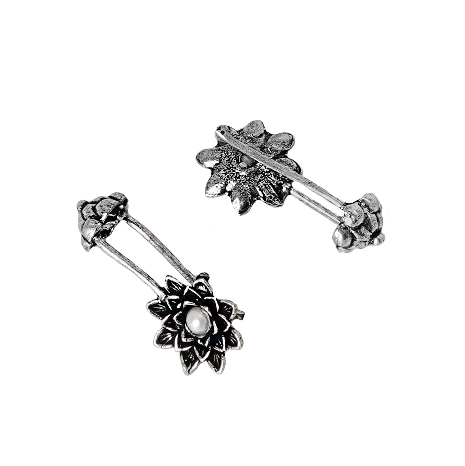 Teejh  Ridhima White Stone Silver Oxidsed Clip On Bugadi - Image 5