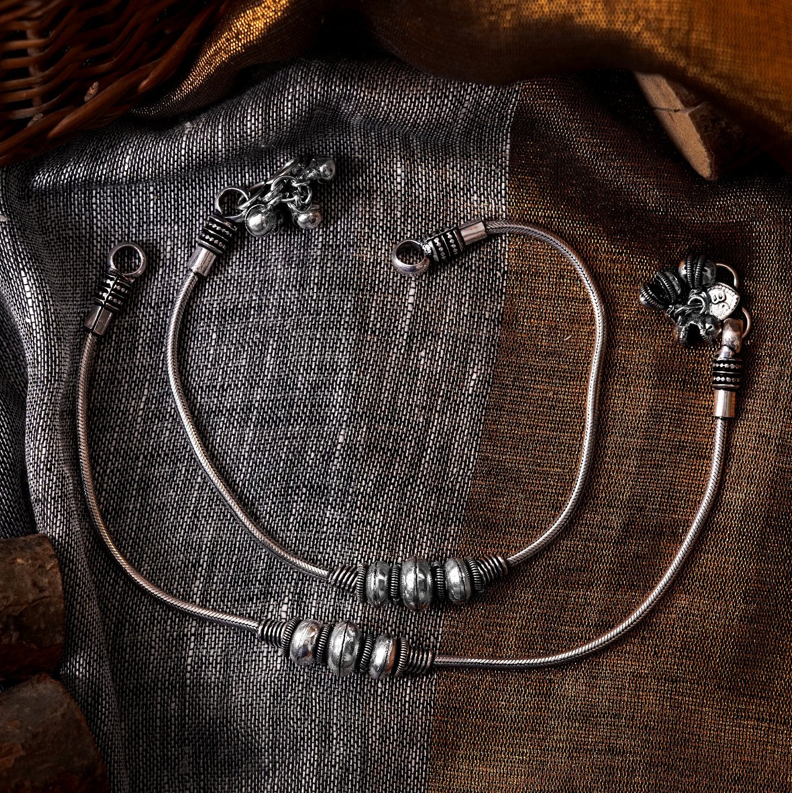 Teejh Sejal Ethnic Silver Oxidised Anklets