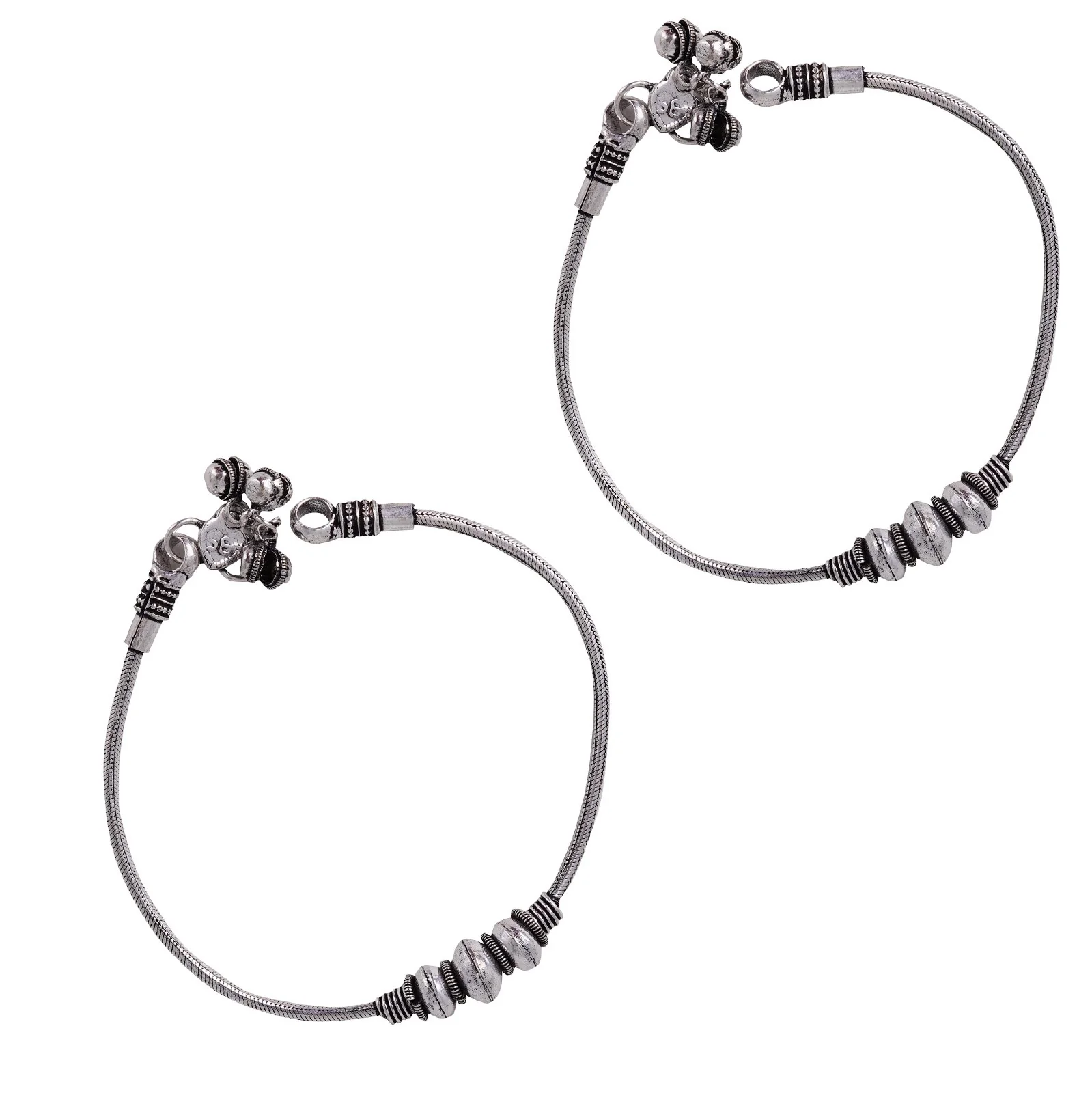 Teejh Sejal Ethnic Silver Oxidised Anklets - Image 3