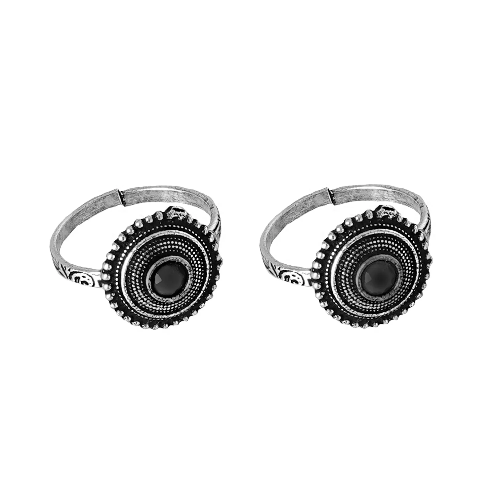 Teejh Shaanvi Black Stone Silver Oxidised Toe Rings - Image 5