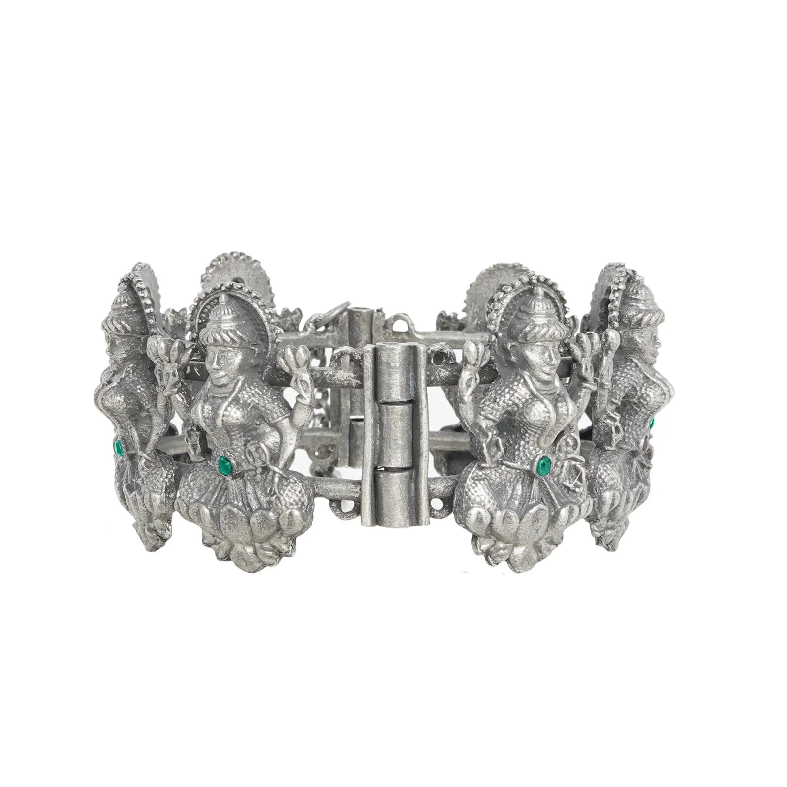 Teejh Sudha Green Stone Silver Oxidised Bangle - Image 3