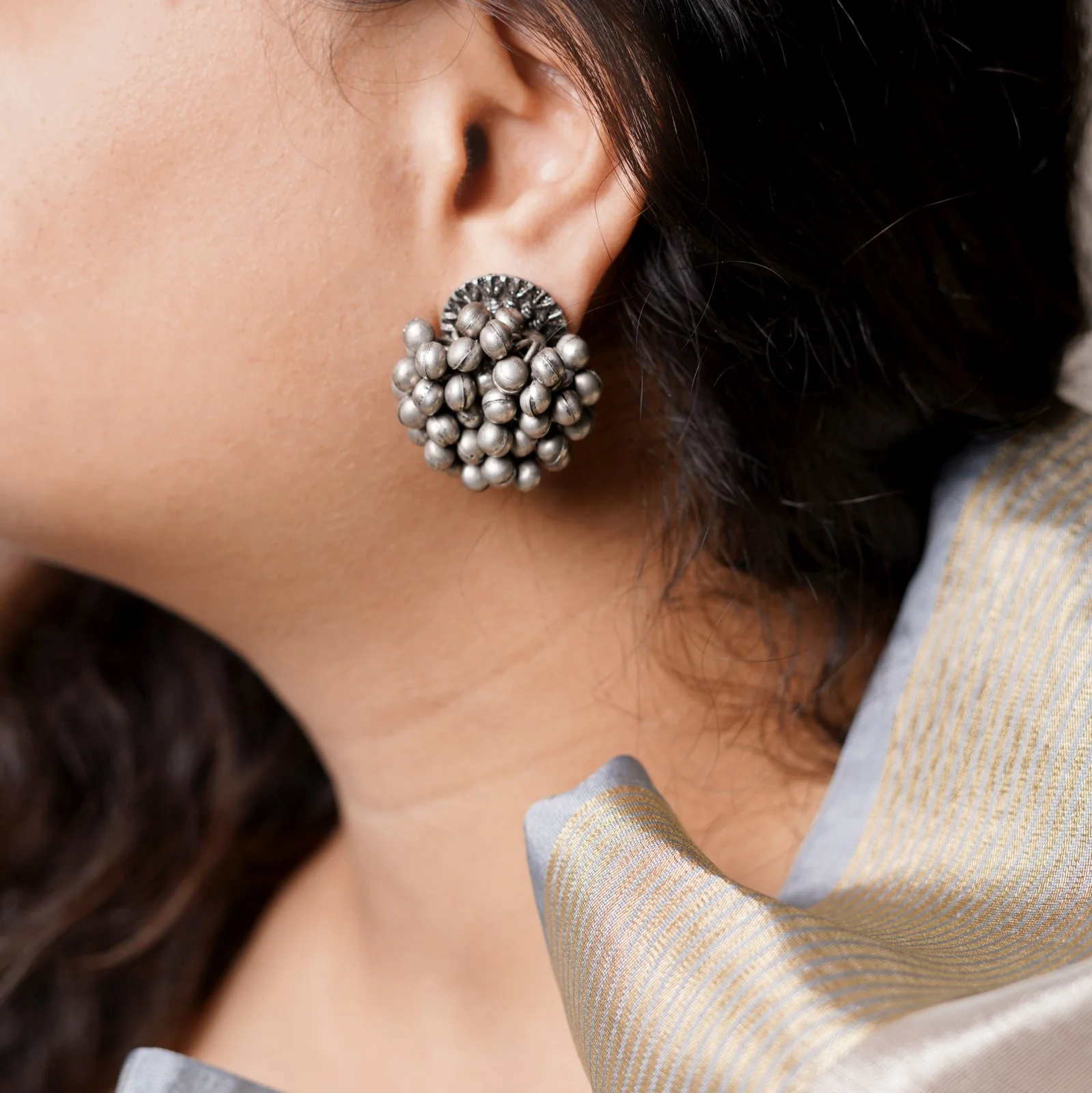 Trisha Ghungroo Silver Oxidised Earrings - Image 2