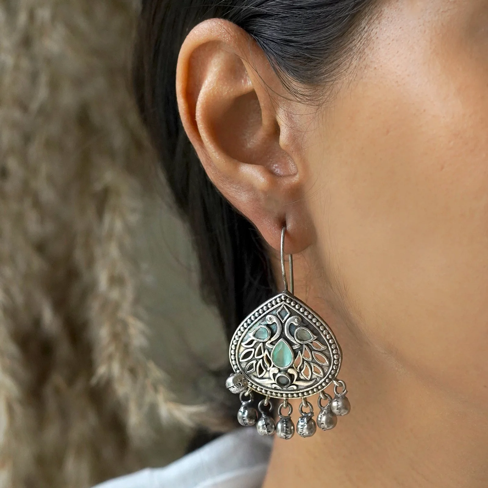 Teejh Vanya Silver Oxidised Turquoise Earrings