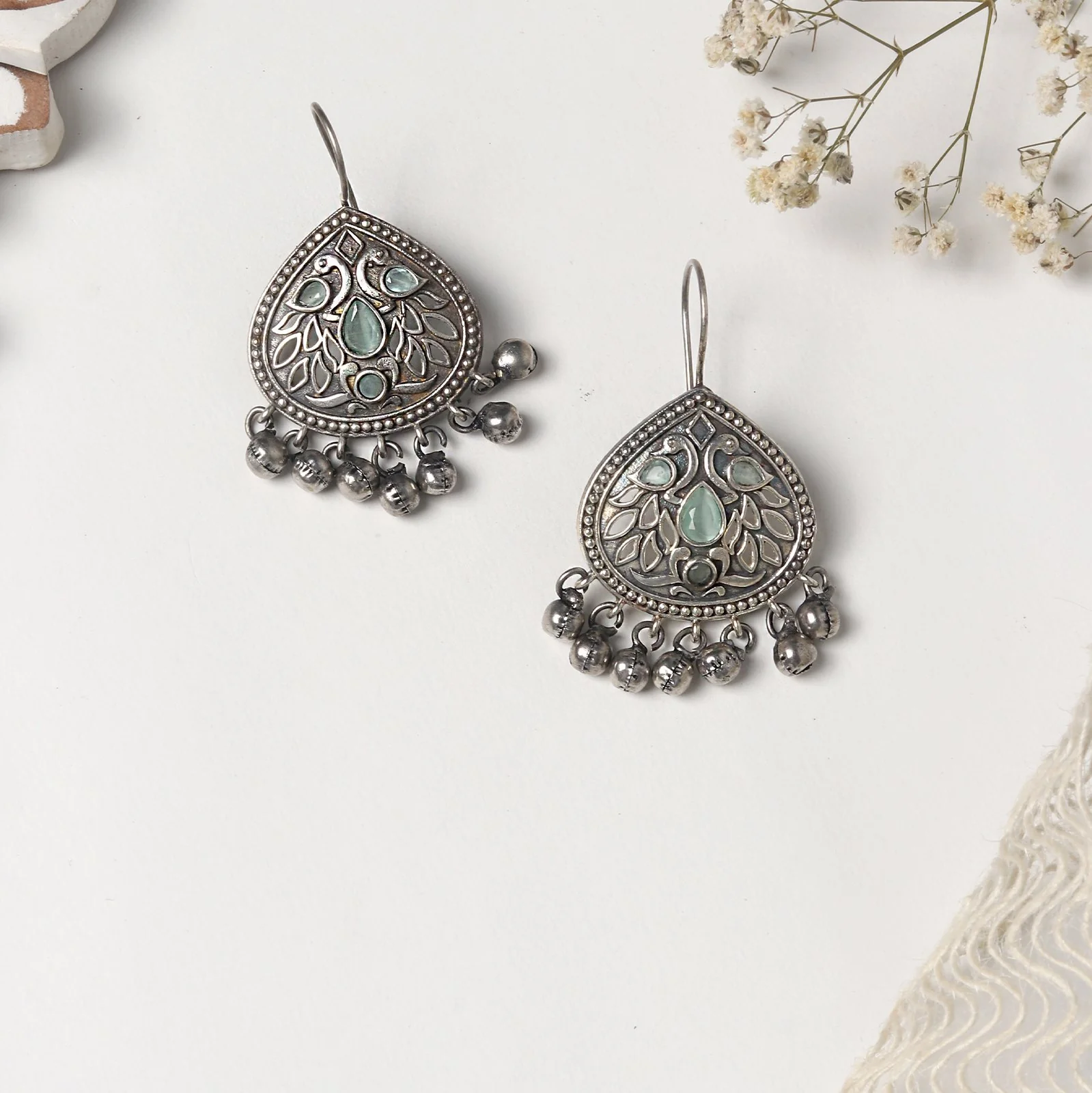 Teejh Vanya Silver Oxidised Turquoise Earrings - Image 2