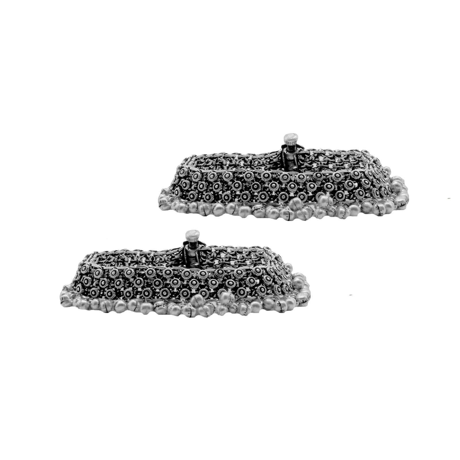 Veena Rawa Silver Oxidized Ghungroo Anklets - Image 3