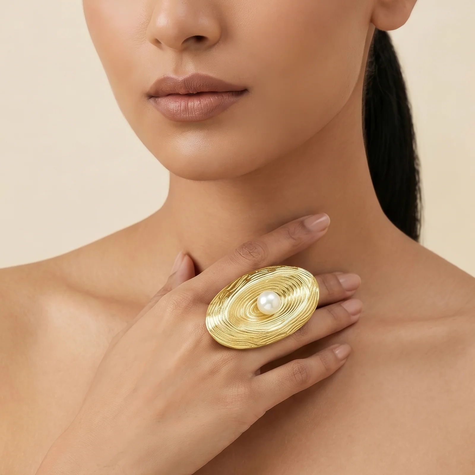 The Midas Touch Molten Pearl Statement Gold Ring - Image 2
