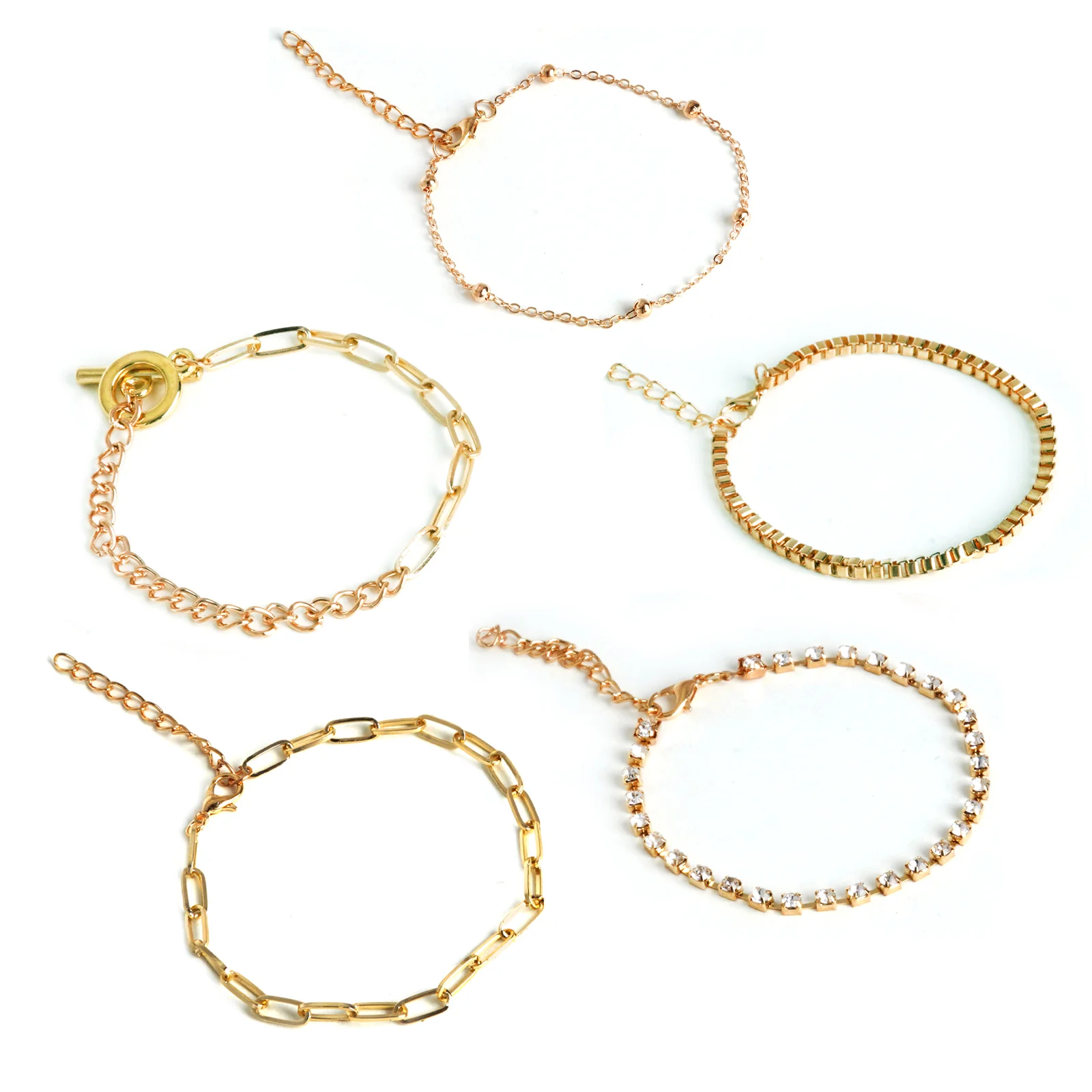 Toggle Gold Chain Set of 5 Bracelets - Image 4