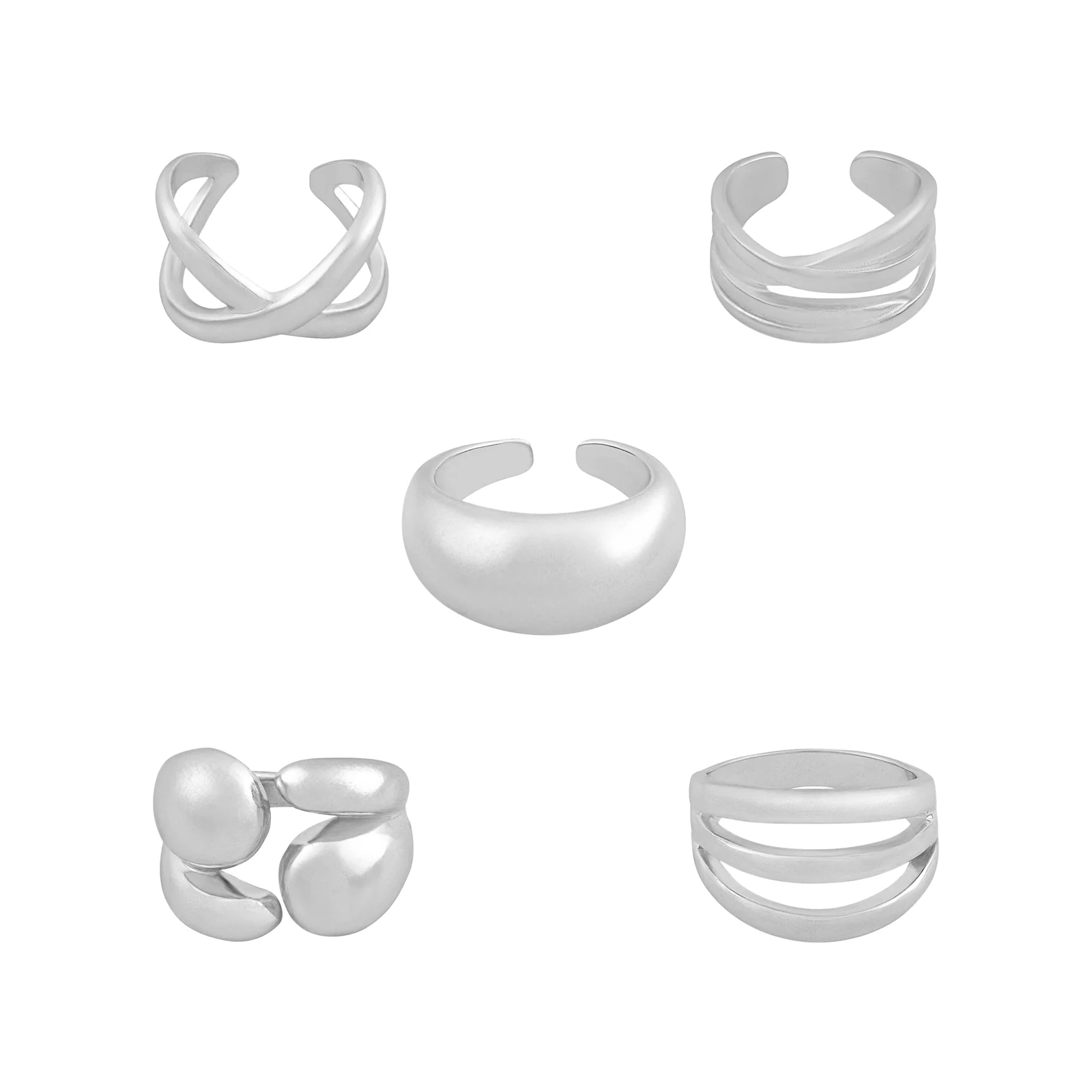 Torika Molten Pearl Set of 5 Silver Rings - Image 3