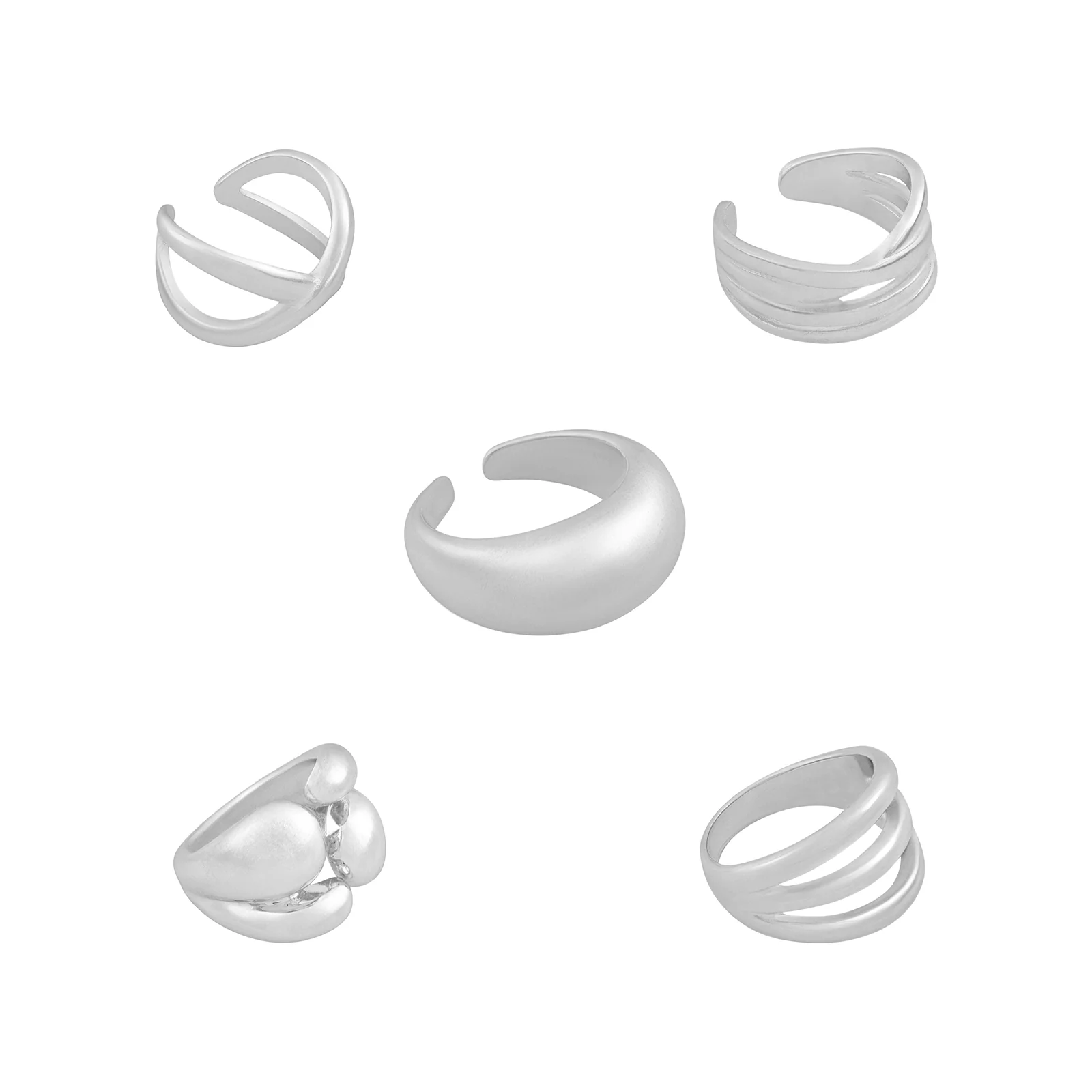 Torika Molten Pearl Set of 5 Silver Rings - Image 4