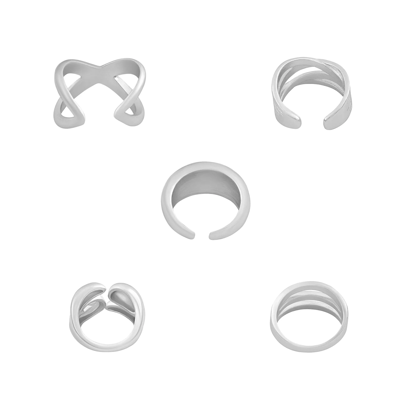 Torika Molten Pearl Set of 5 Silver Rings - Image 5