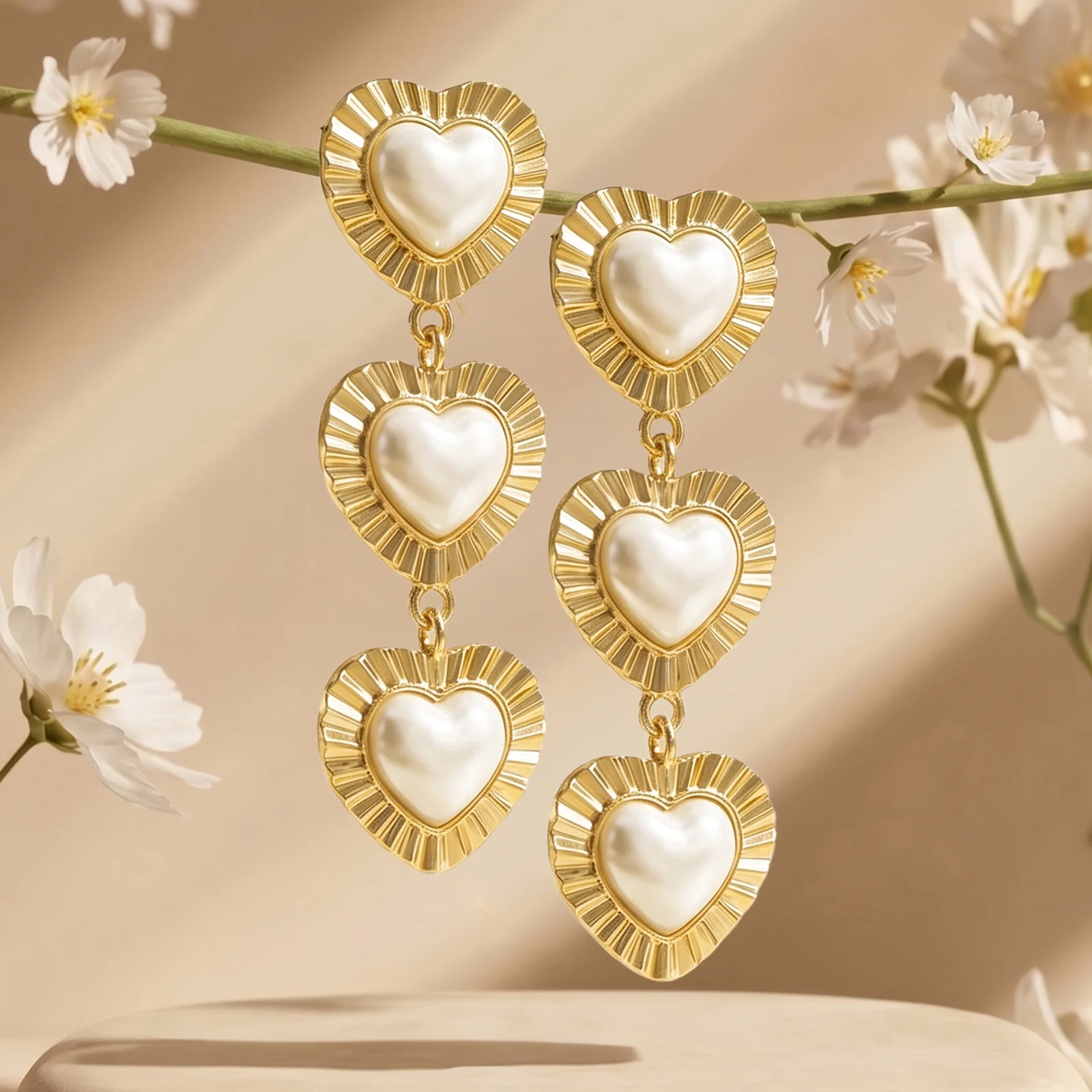 Tri Amore Gold Love Earrings