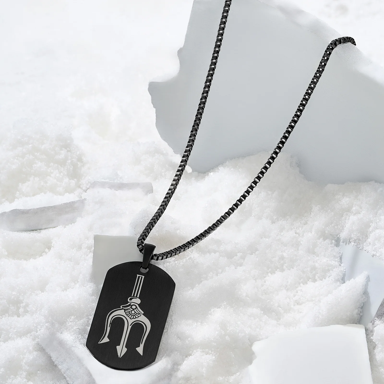 Trident Black Men's Curve Tag Mantra Necklace