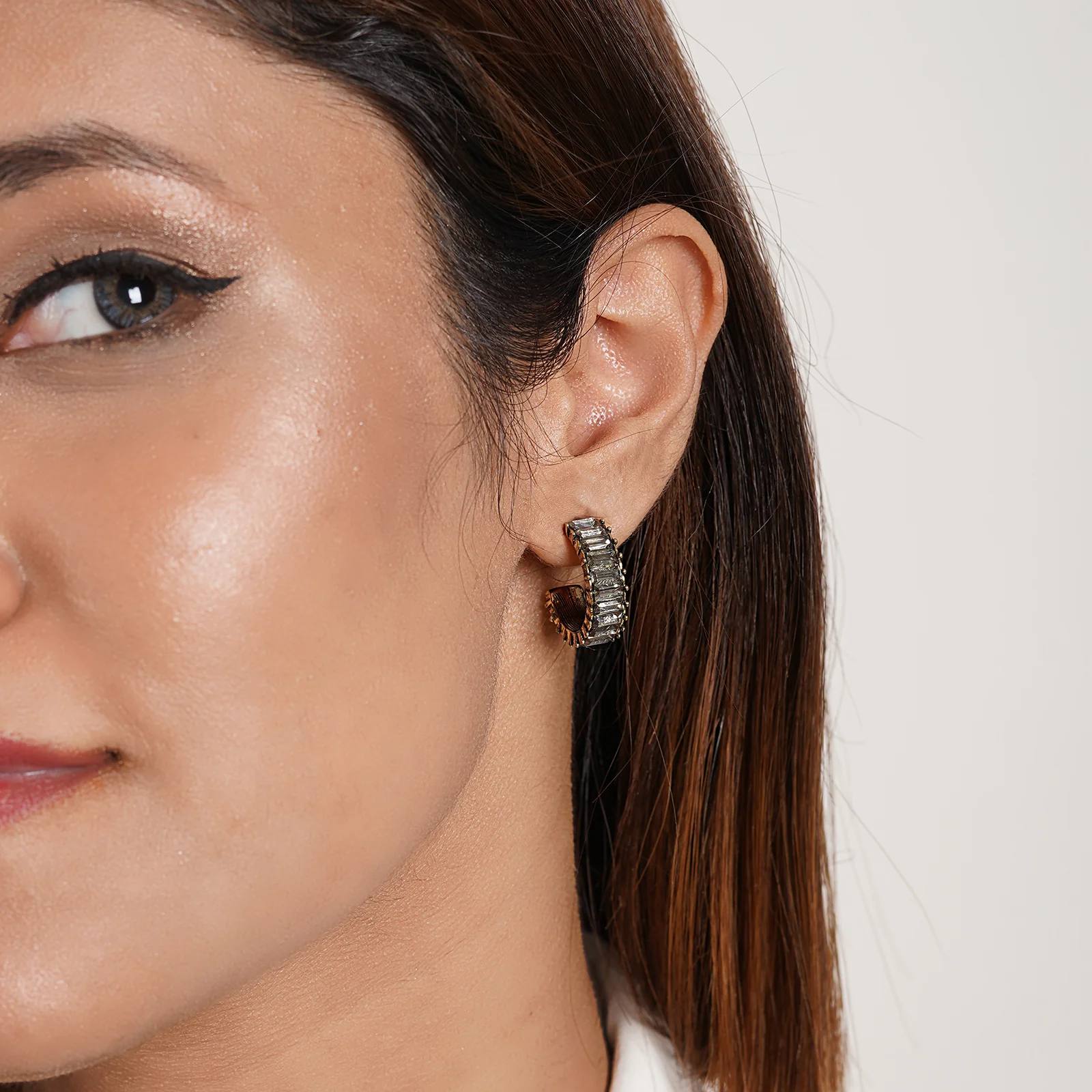 Ula Hoop Grey Stone Earrings - Image 2