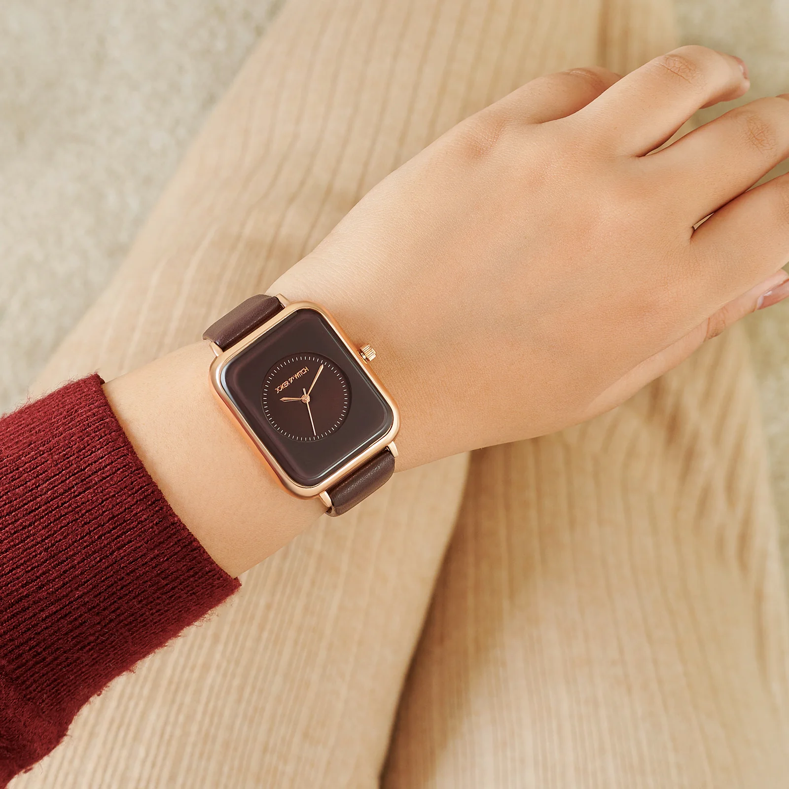 Utopia Maroon Medium Rectangle Dial Maroon PU Strap Women's Watch