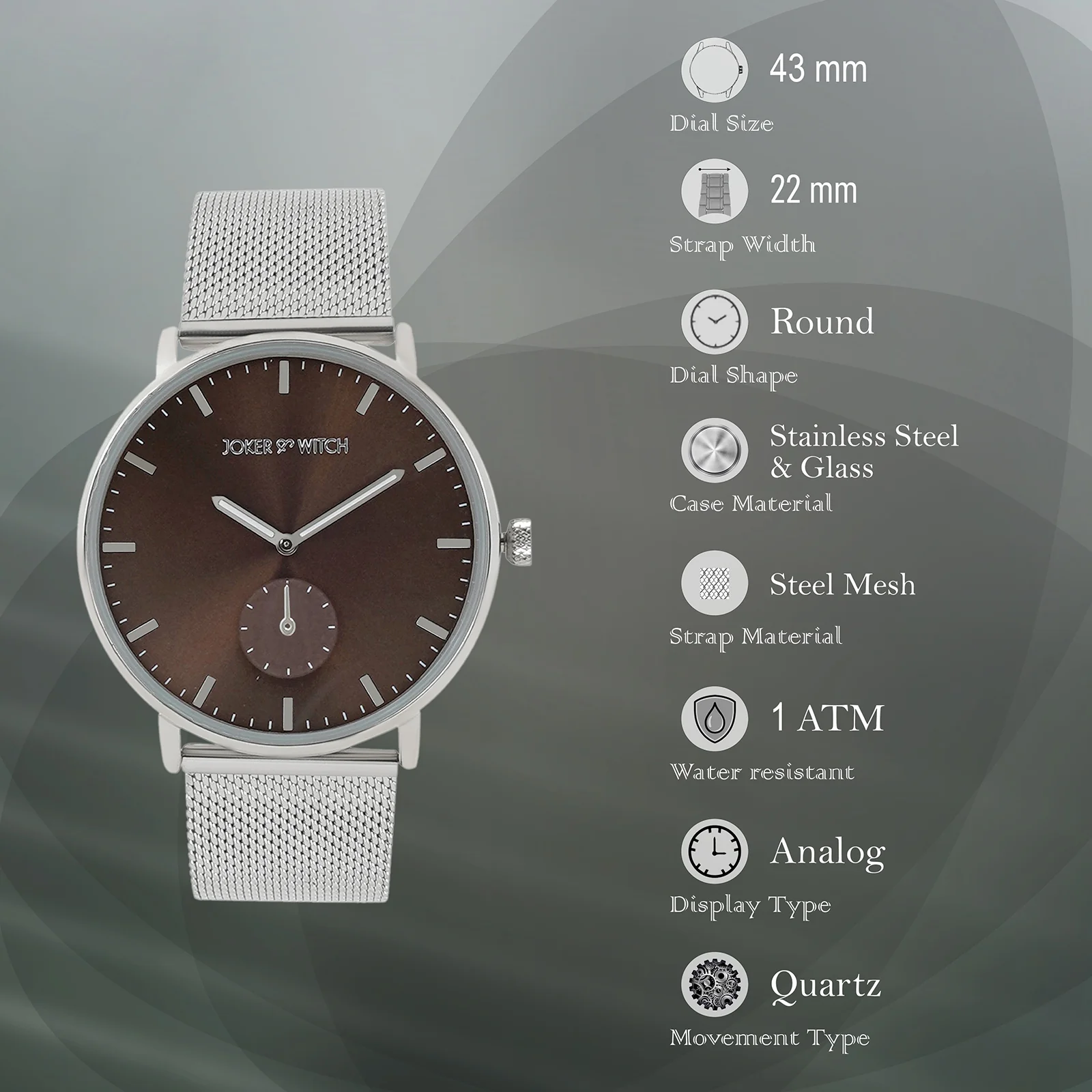 Vancouver Brown Large Dial Silver Mesh Strap Men's Watch - Image 7