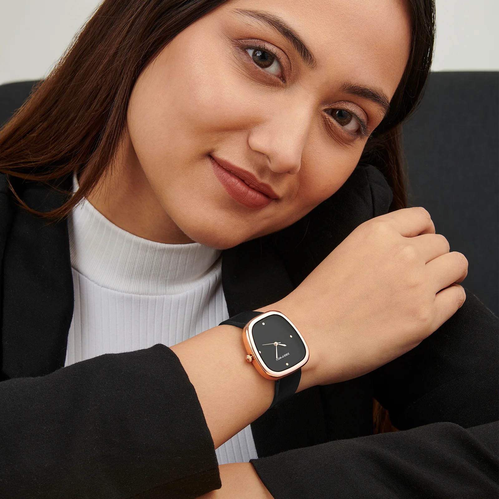 Verity Black Medium Square Dial PU Strap Women's Watch