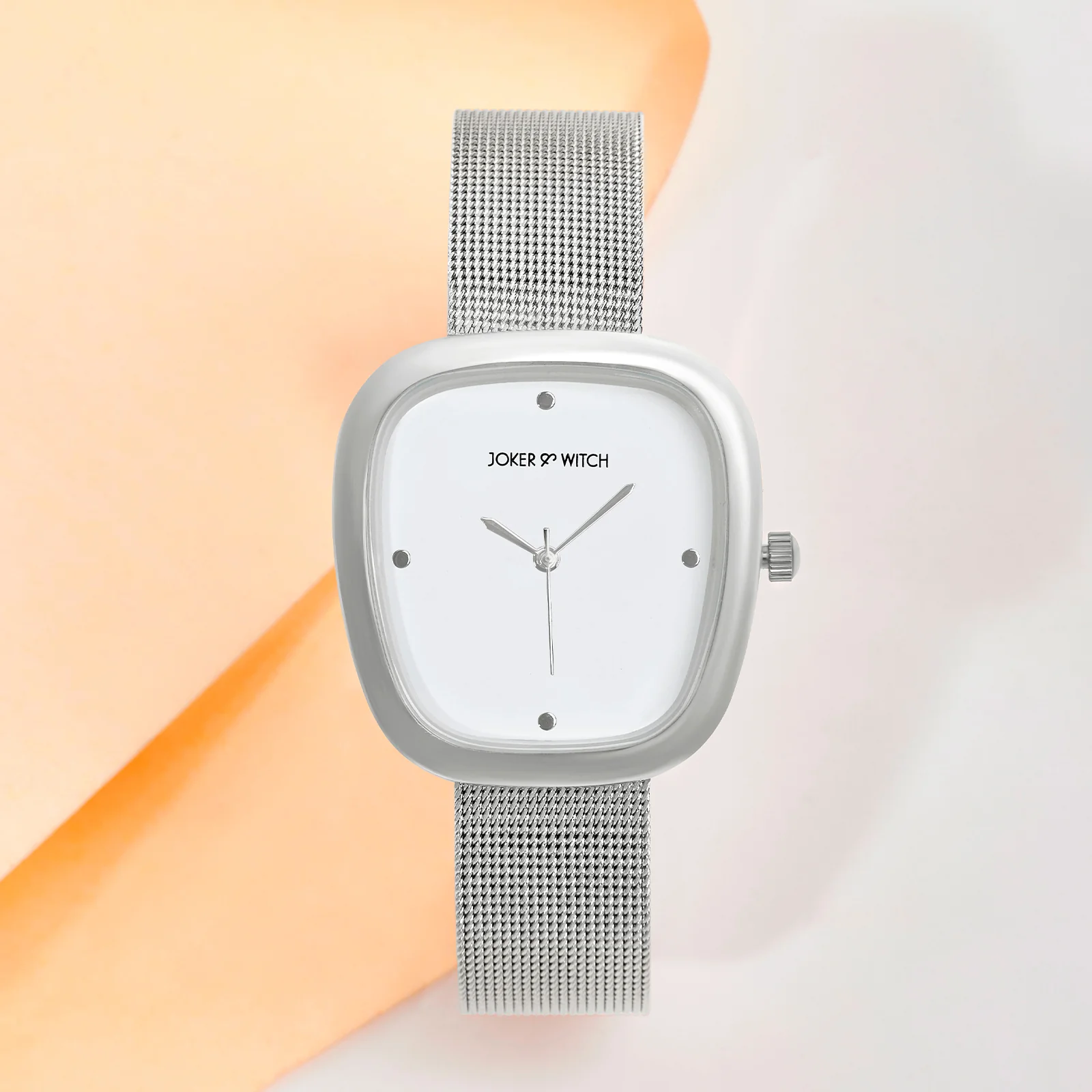 Verity Silver Medium Square Dial Mesh Strap Women's Watch