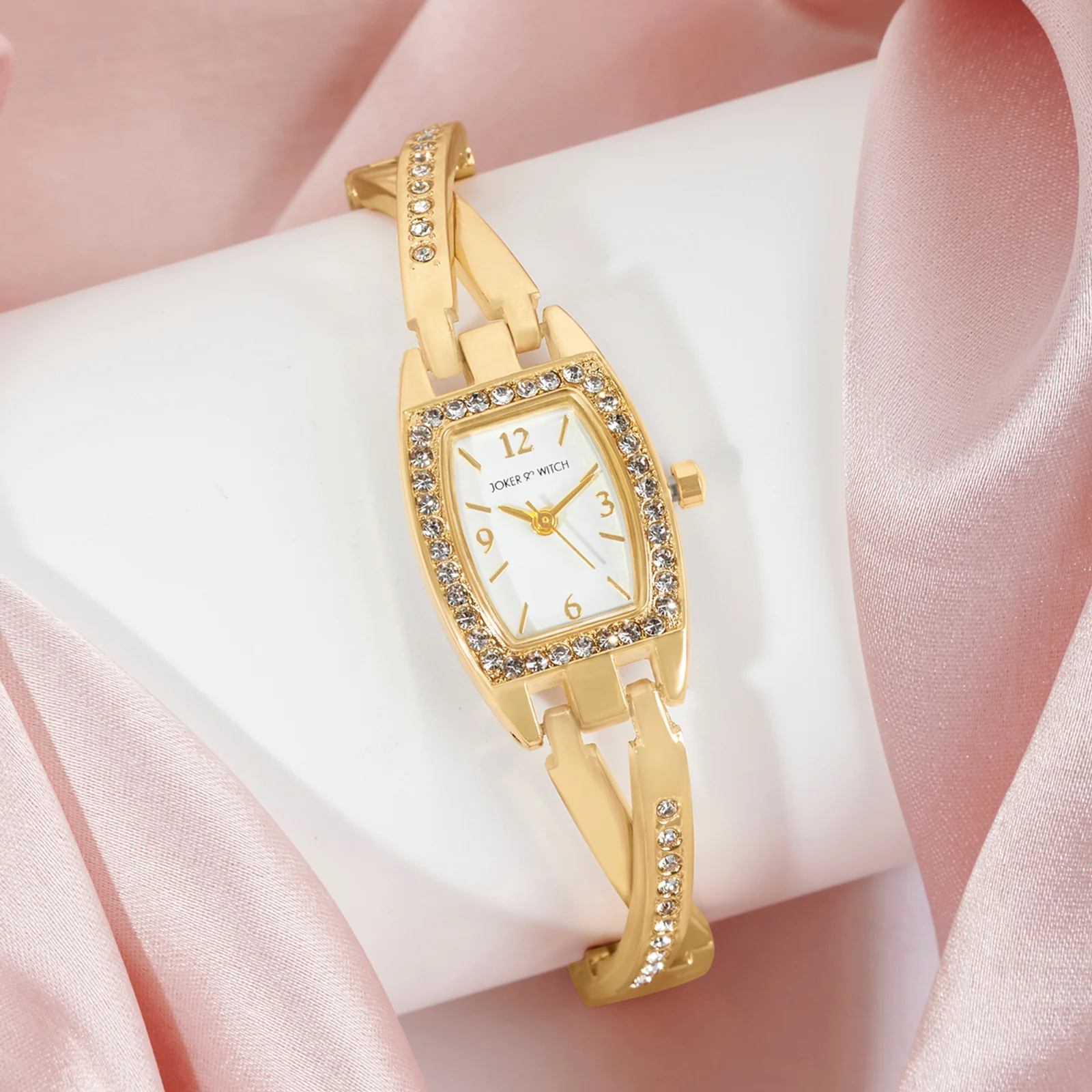 Victoria White Medium Hexagon Rhinestone Dial Gold Bracelet Strap Women's Watch