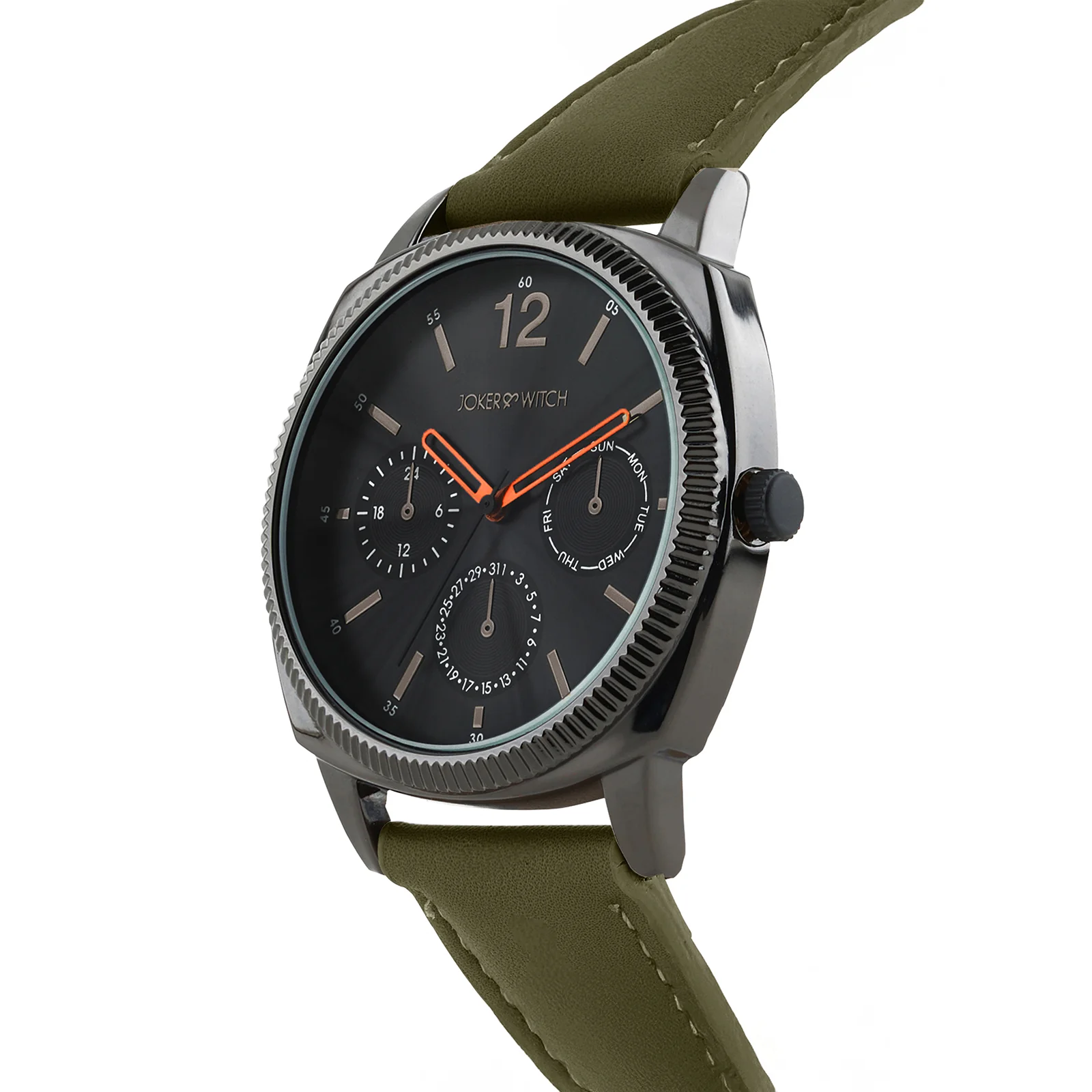 Viking Black Large Dial Olive PU Strap Men's Watch - Image 4