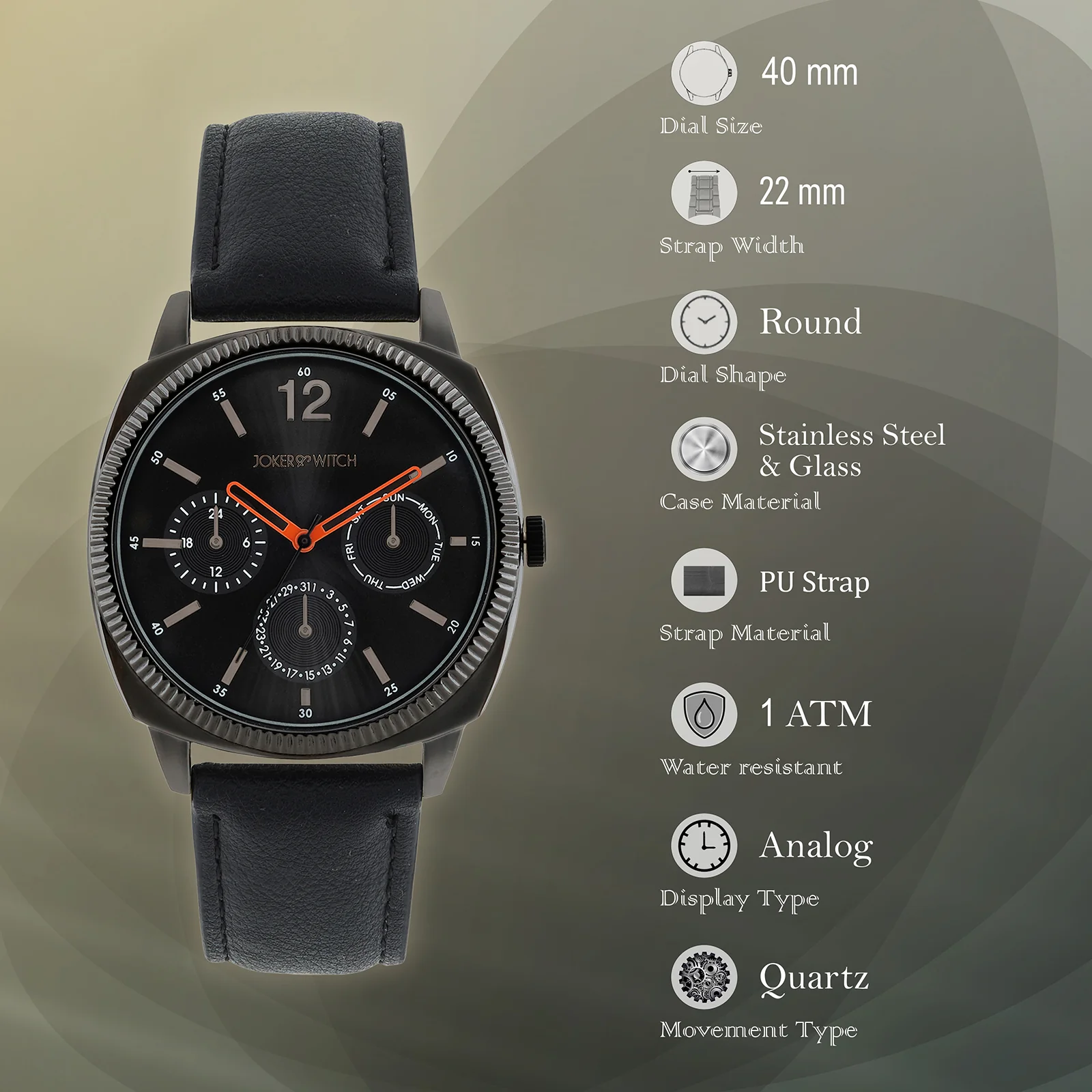 Viking Black Large Dial PU Strap Men's Watch - Image 7