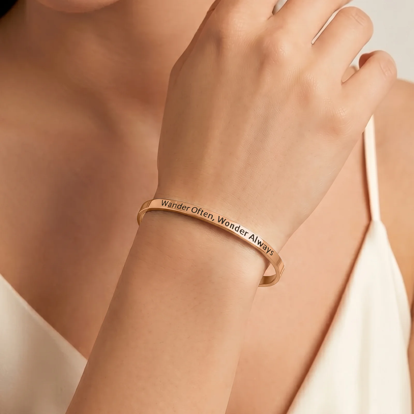 Wander Often, Wonder Always Rose Gold Mantra Band - Image 2