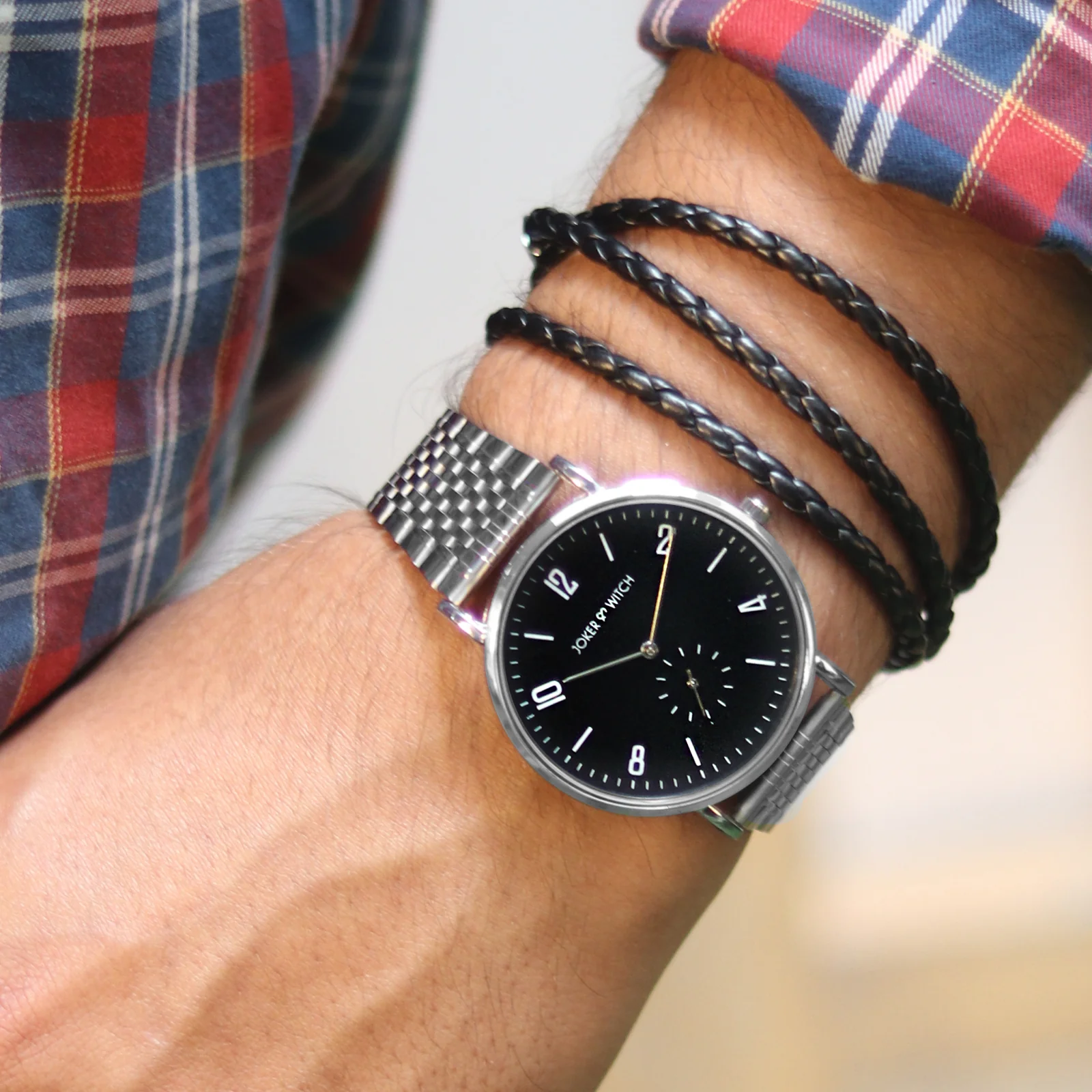 Warlock Silver Men's Watch Bracelet Stack