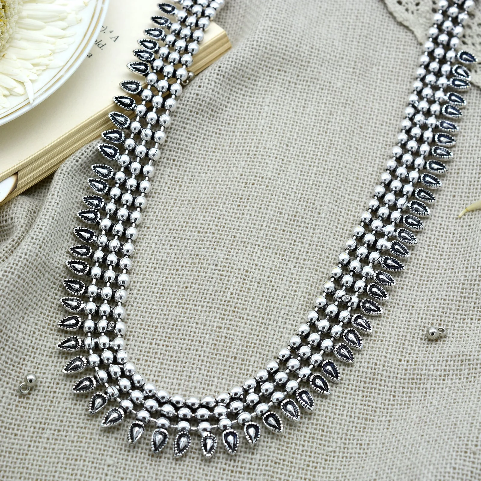 Yashika Silver Oxidized Long Necklace